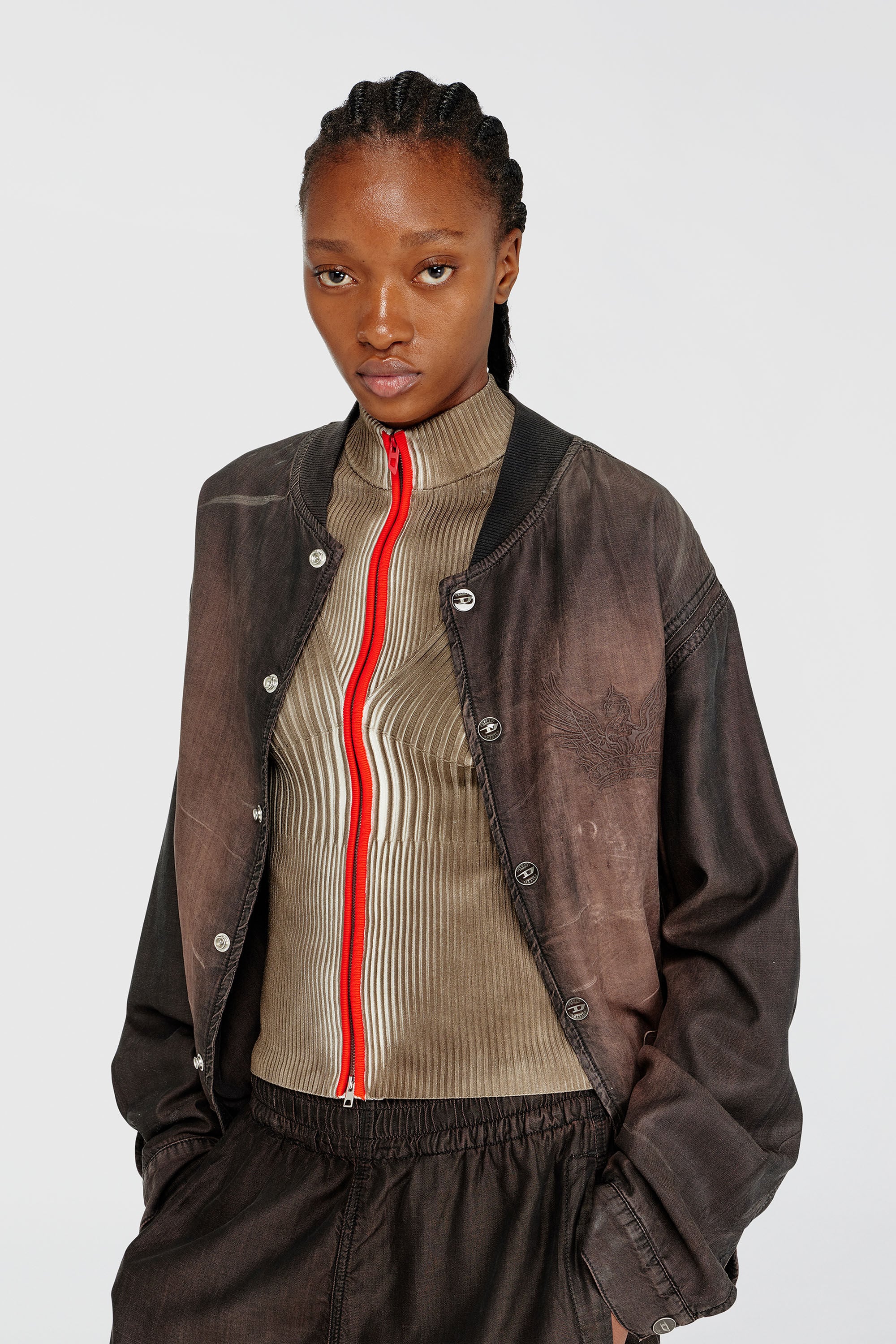 Women's Ribbed zip cardigan with contrast bands | Multicolor