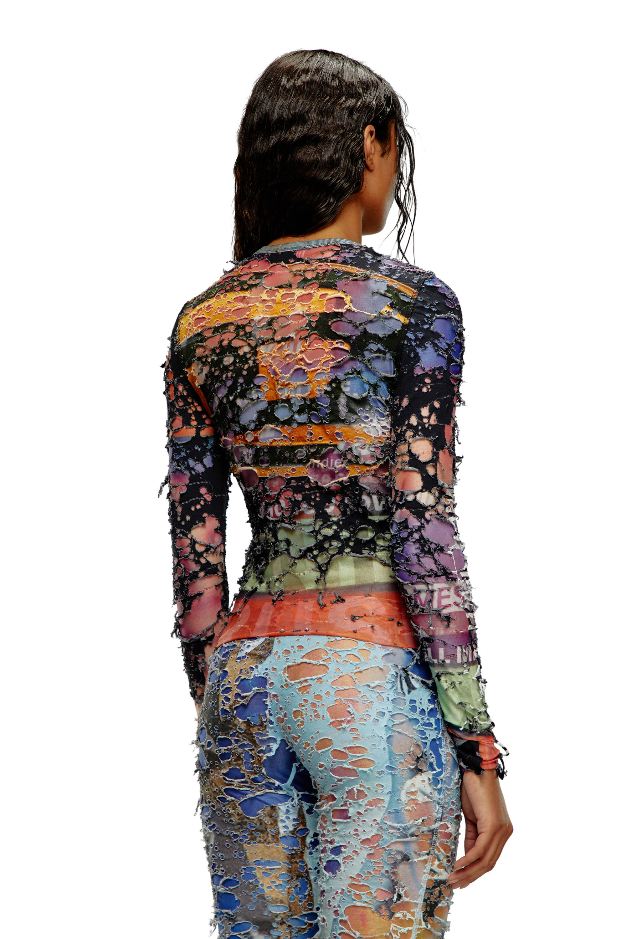 トップス 00s Archive Diesel Design Long Sleeves T-ANGIE Women's Long-sleeve cotton T-shirt, cut-out logo