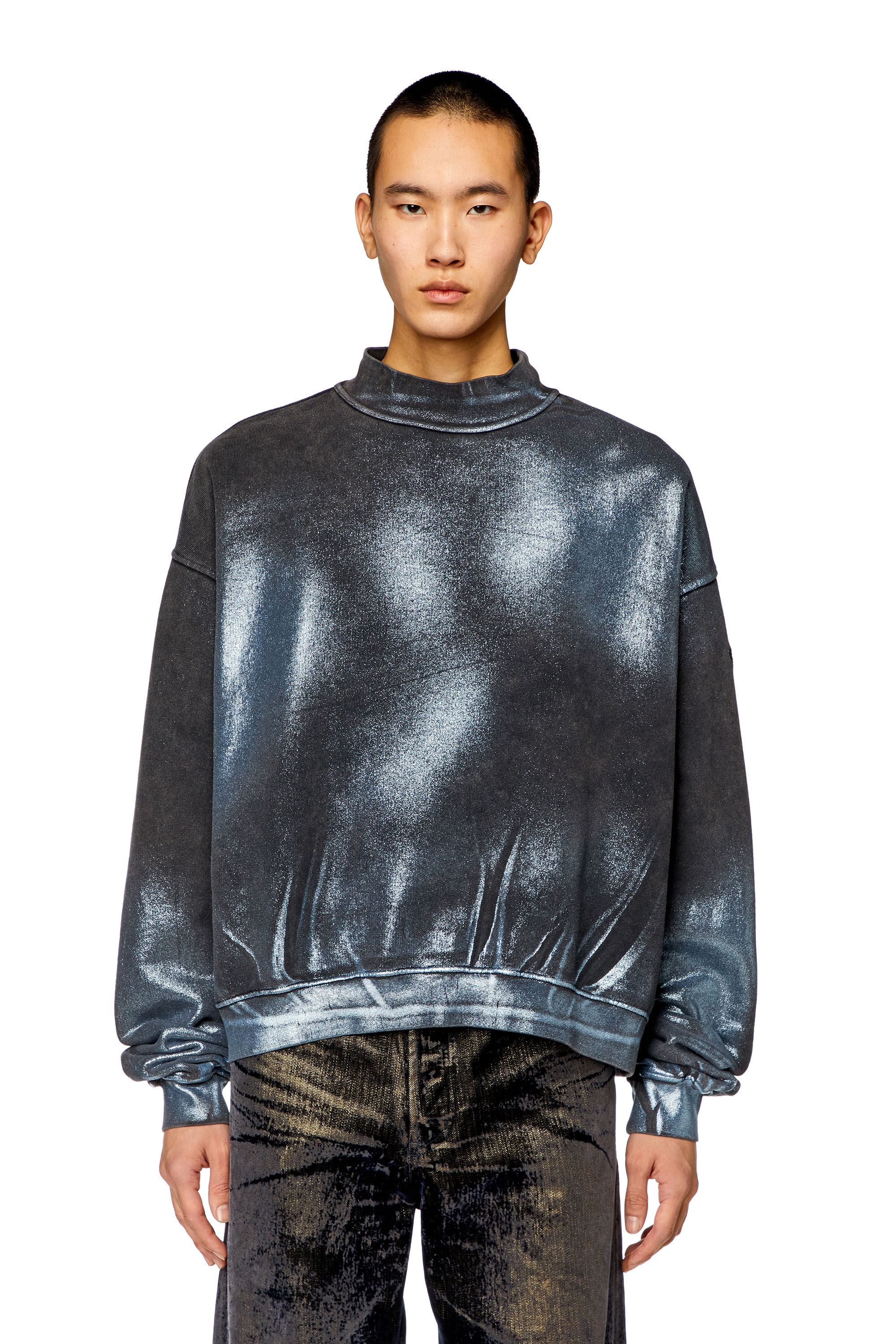 Diesel - F-ALEXAN, Man's Faded metallic sweatshirt in Black/Blue - 3