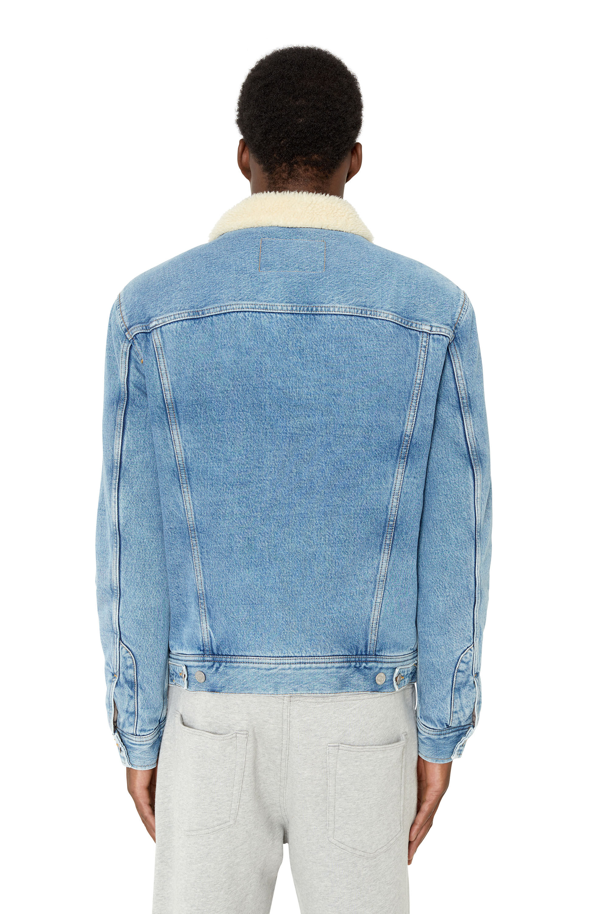 Diesel - D-BARCY-T, Man's Regular-fit teddy-lined trucker jacket in Medium blue - 5