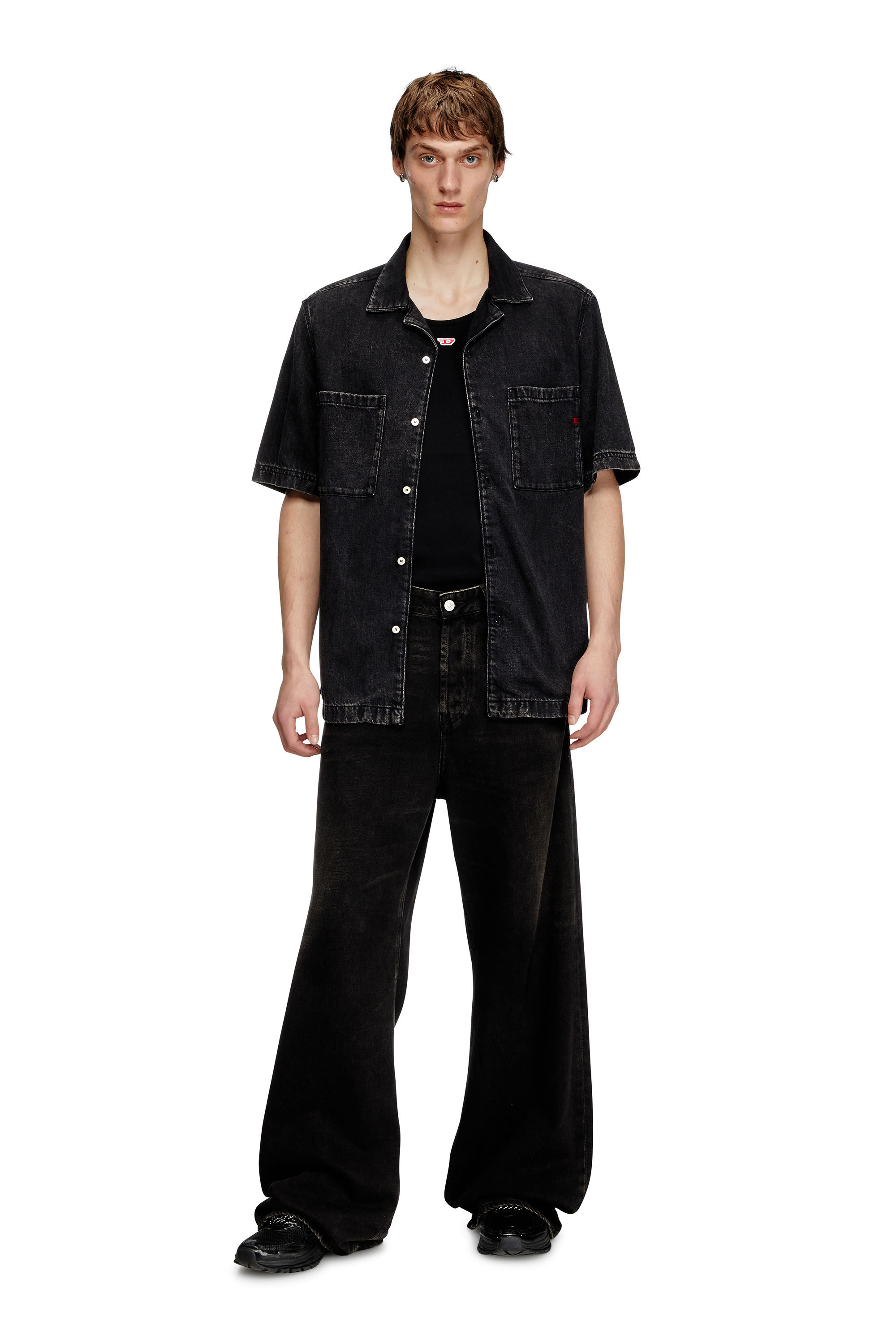 Men's Bowling shirt in Tencel denim | Black | Diesel