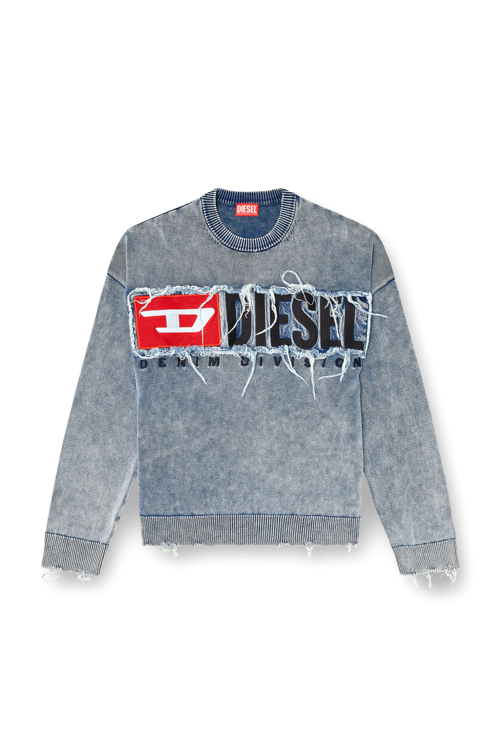 Diesel - K-FRONZI, Male's Cotton jumper with denim logo patch in Blue - 2