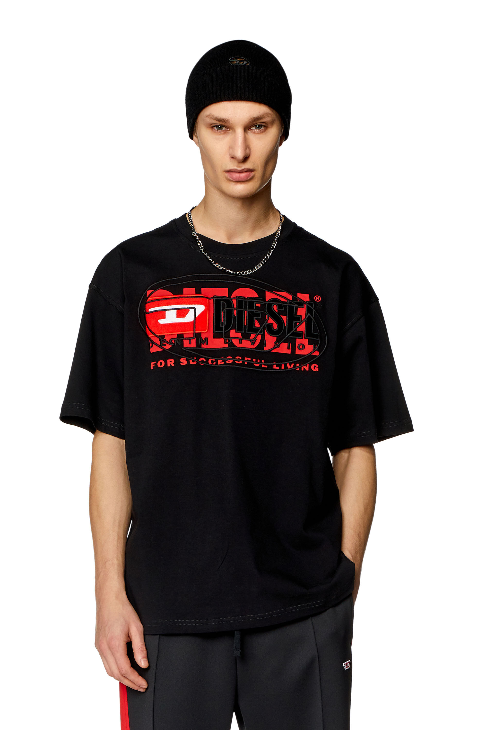 Diesel - T-BOXT, Man's T-shirt with layered logos in Black - 3