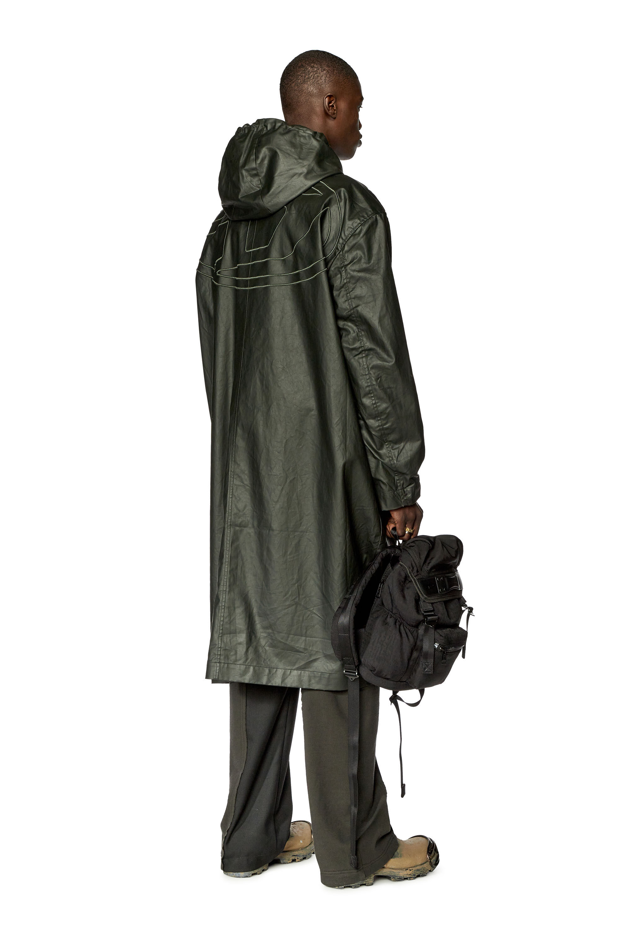 Men's Long jacket in coated cotton twill | Black | Diesel