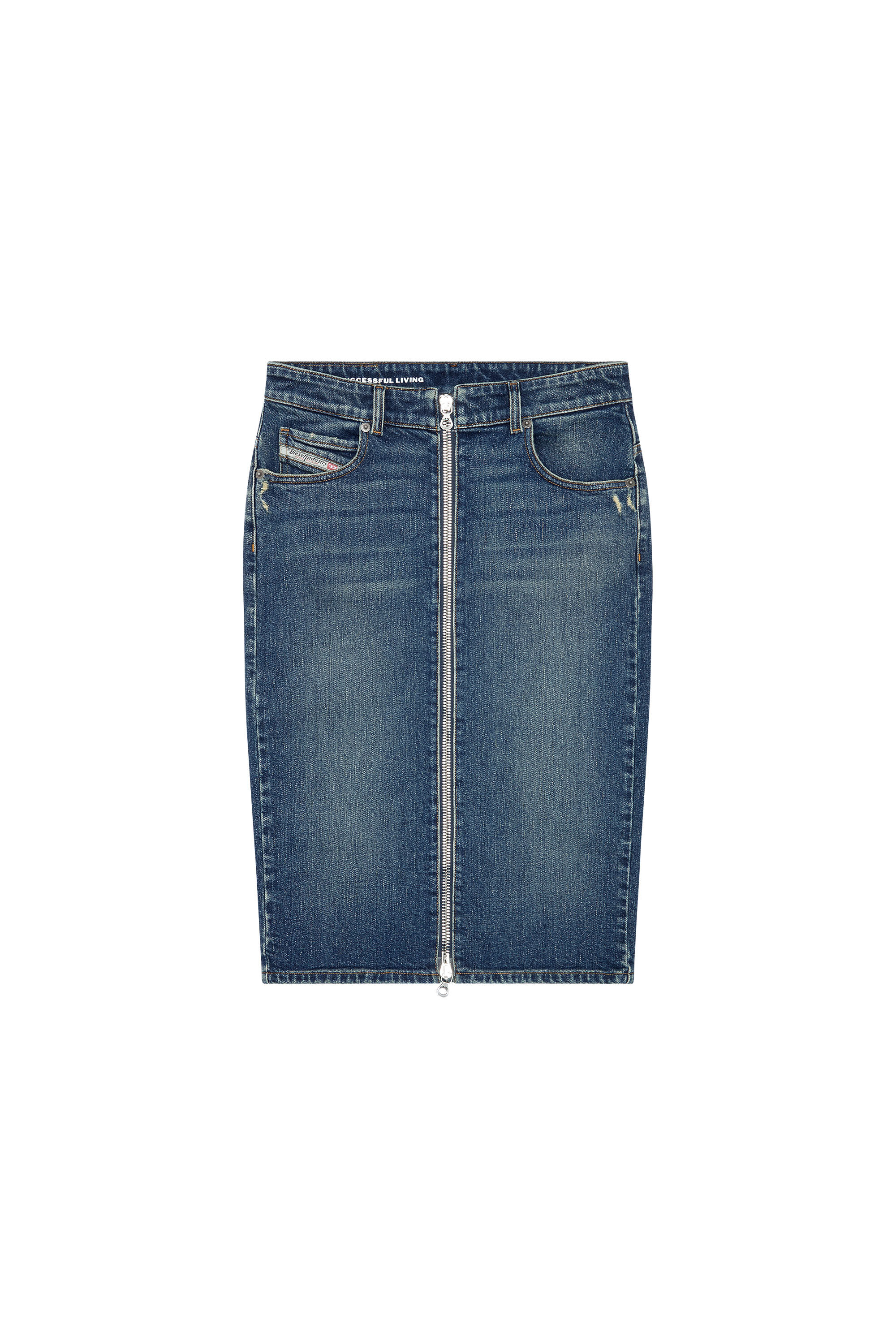 Diesel - DE-PENCIL-Z, Female's Pencil skirt in cotton and hemp denim in Dark Blue - 2