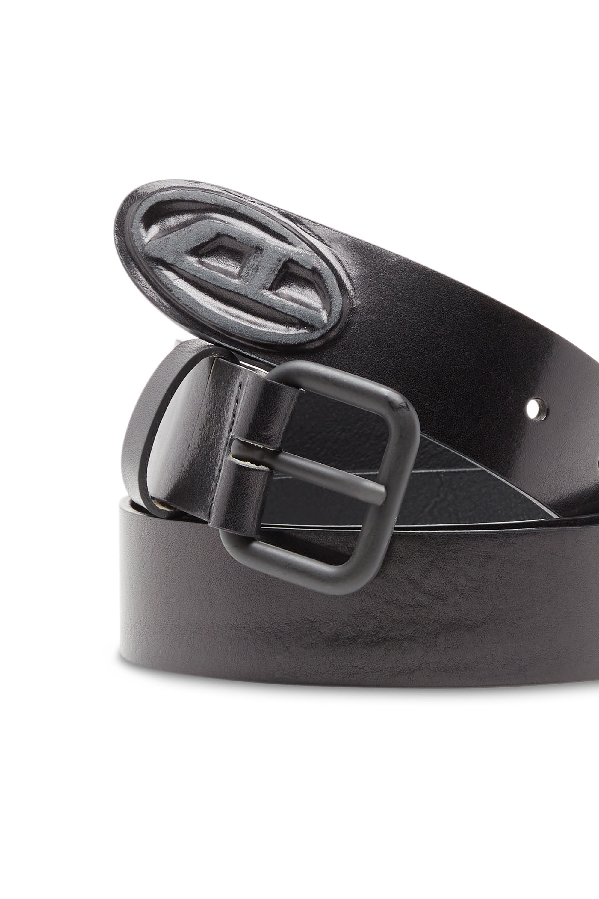 Diesel - B-1DR SCRATCH END, Male's Leather belt with metal logo insert in Black - 3