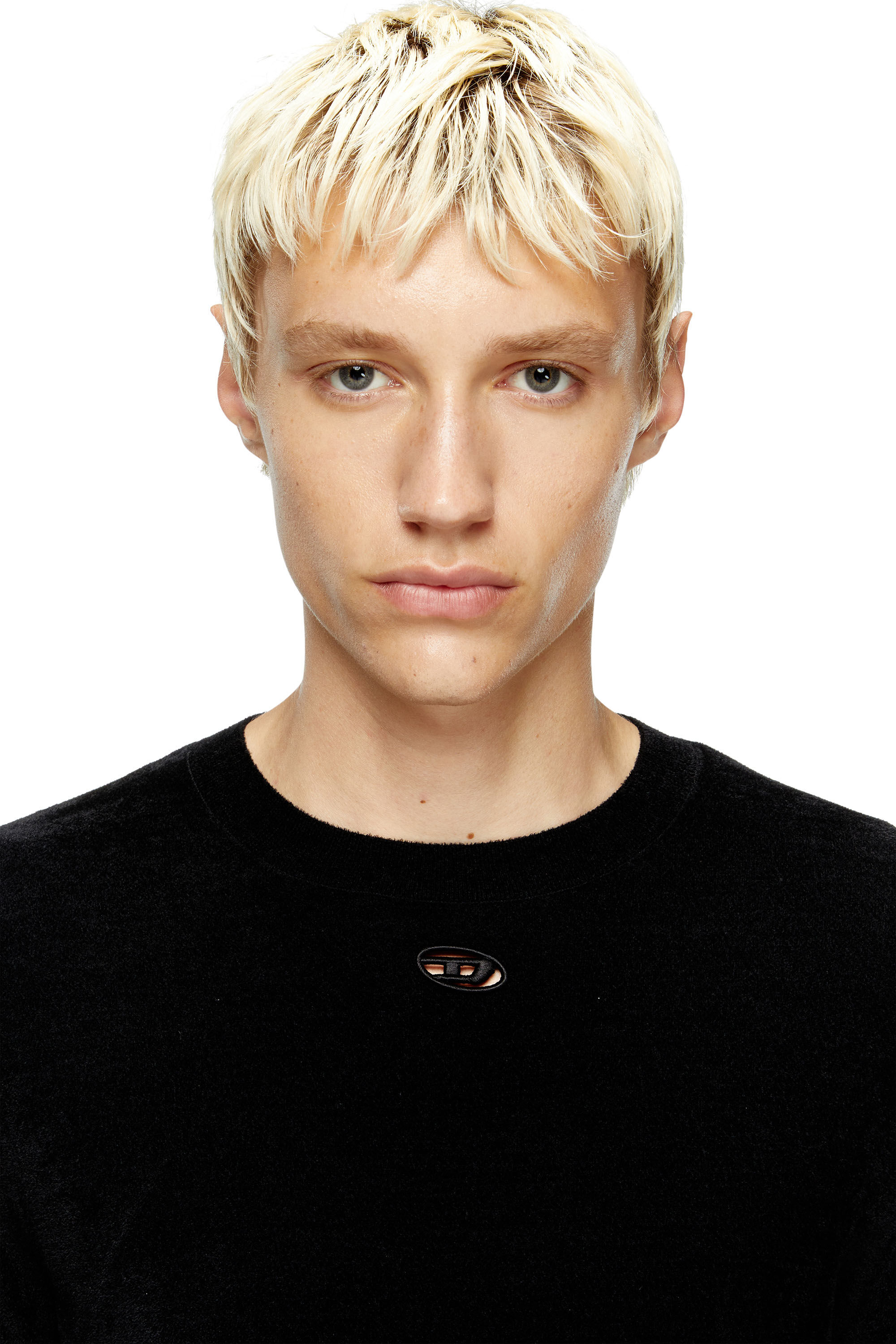 Diesel - K-CEVRO, Man's Chenille jumper with cut-out logo in Black - 3