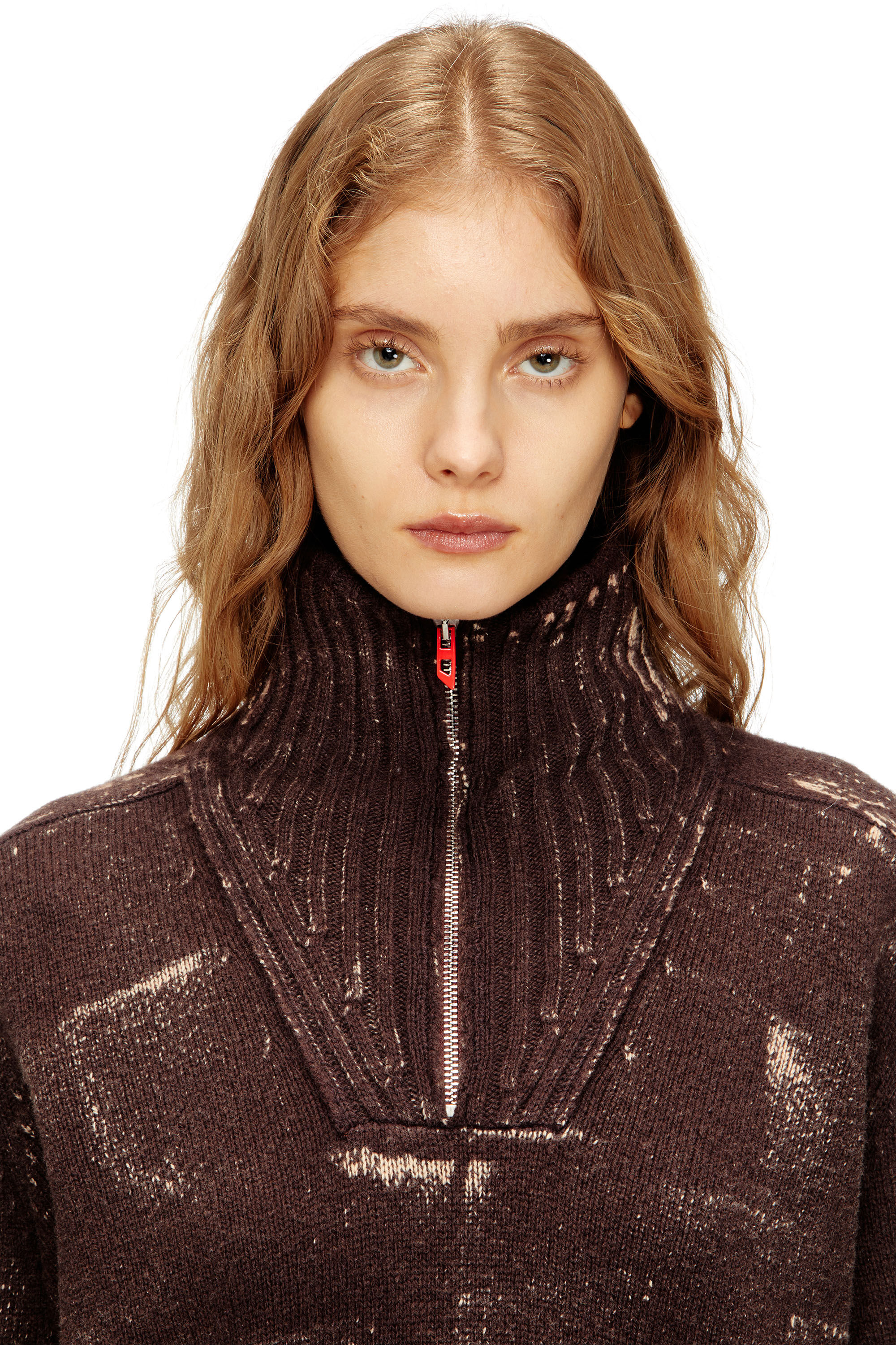 Women's Half-zip jumper with distressed effect | Brown | Diesel