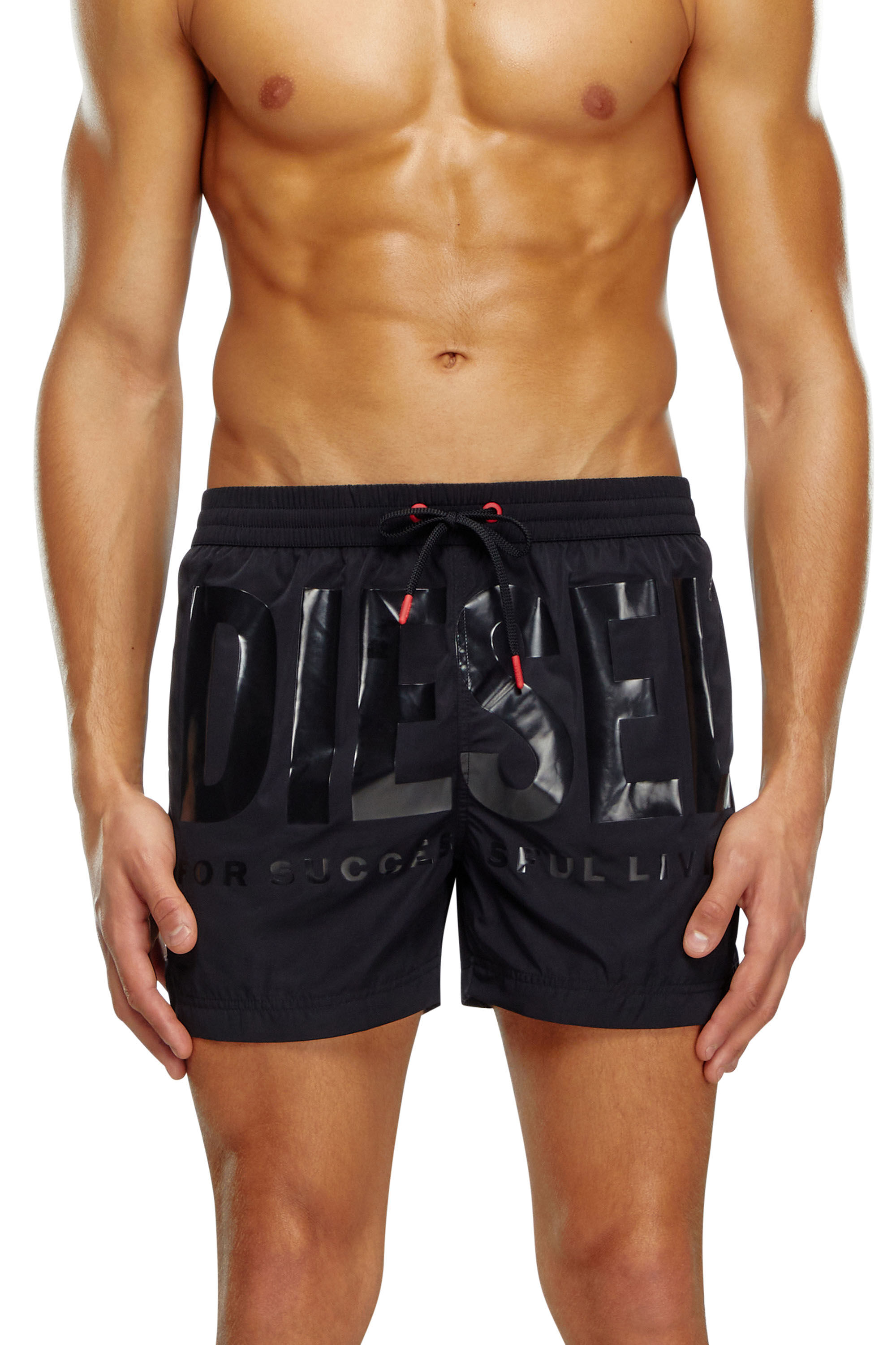 Men's Mid-length swim shorts with tonal logo | Black | Diesel HK