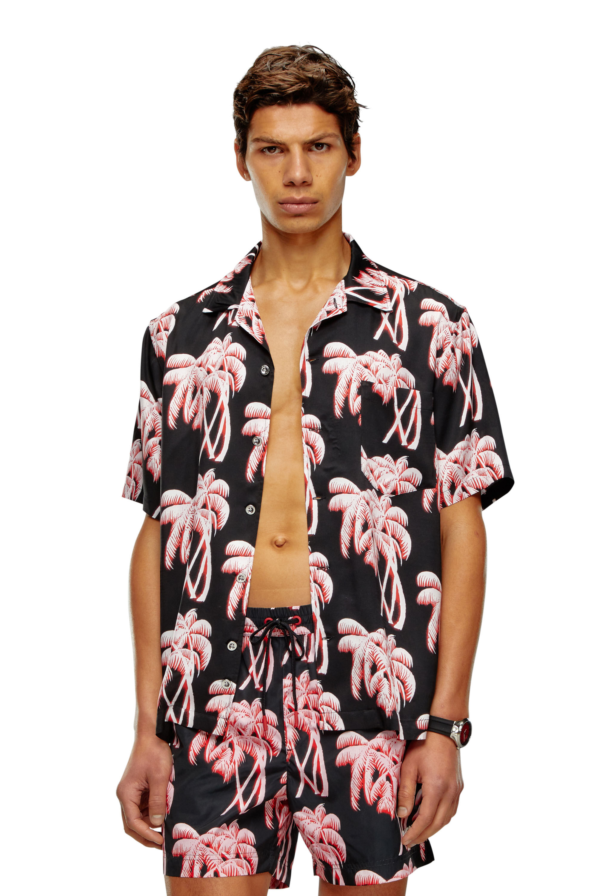 Diesel - BMOWT-ADRIAN, Chemise de plage avec imprimé palmier Homme in Polychrome - 1
