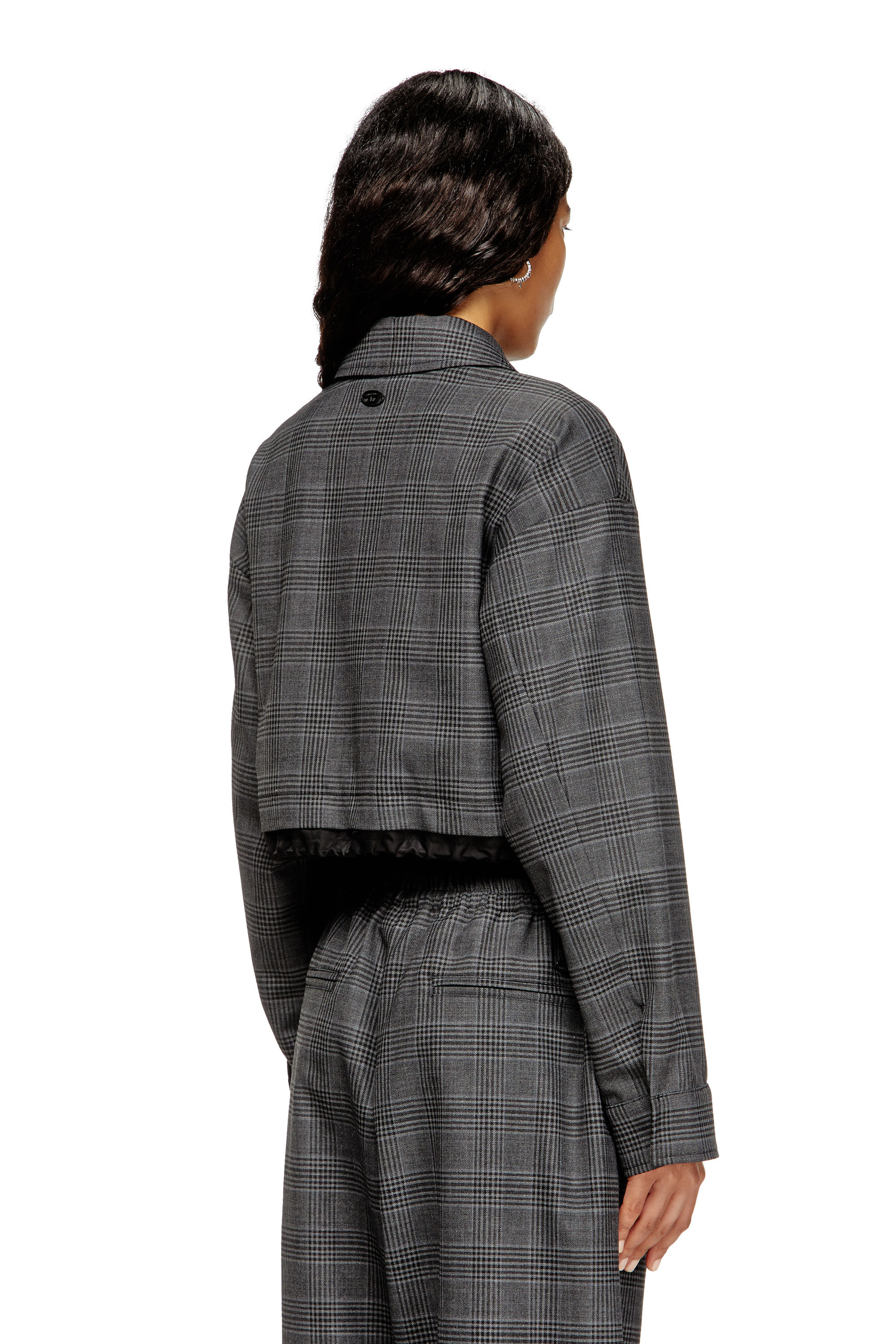 Diesel - J-TING-FEM, Female's Cropped Prince of Wales wool-blend coach jacket in Black - 5