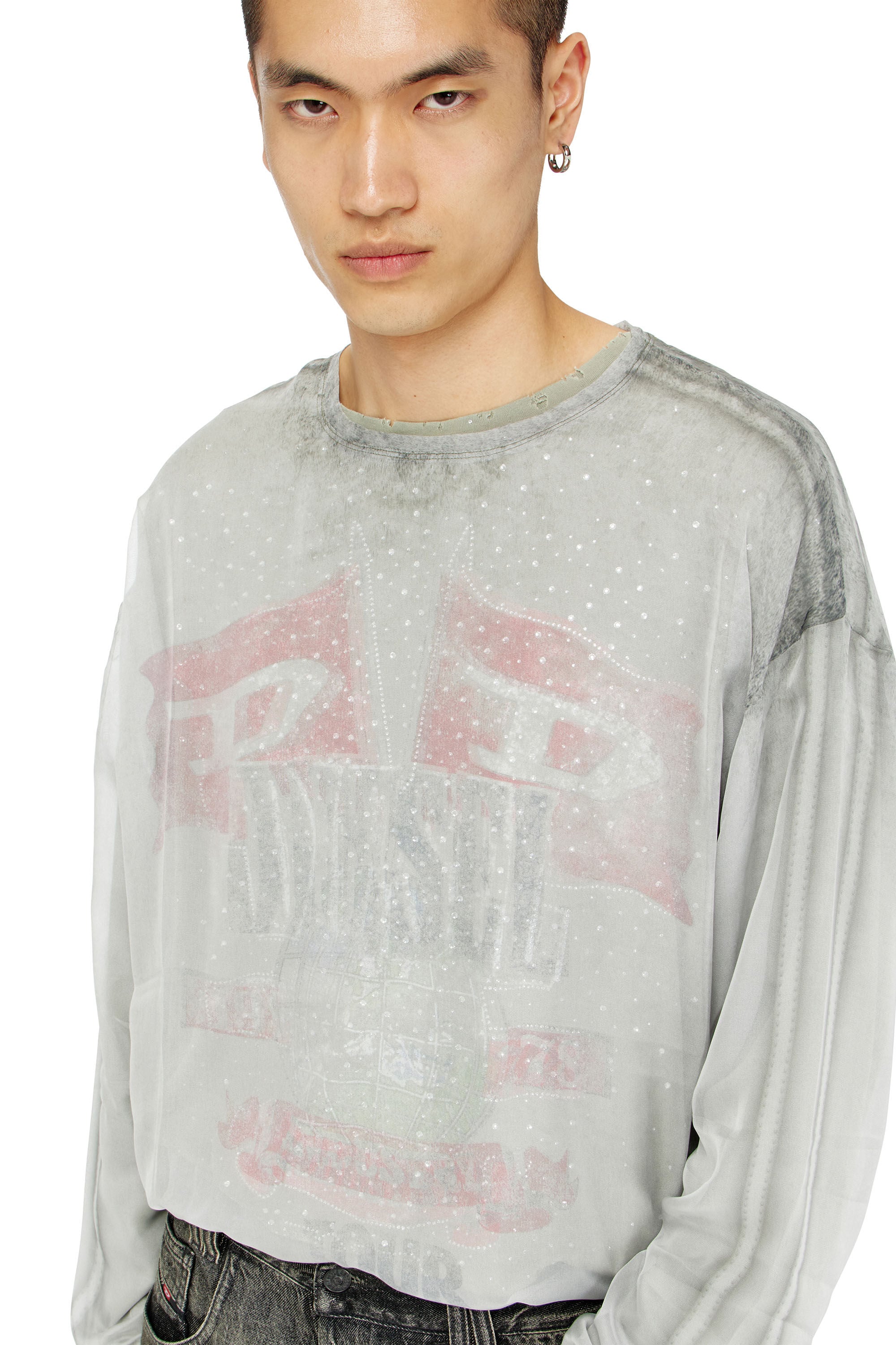 Diesel - T-DOUBLEX-LS, Male's Sheer chiffon top with concert graphics in null - 4