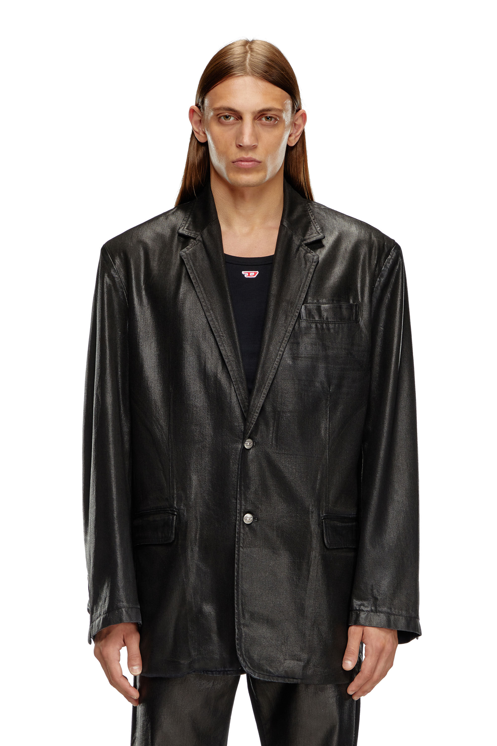 Diesel - D-BLA, Blazer en denim tailoring enduit Mixte in Noir - 6