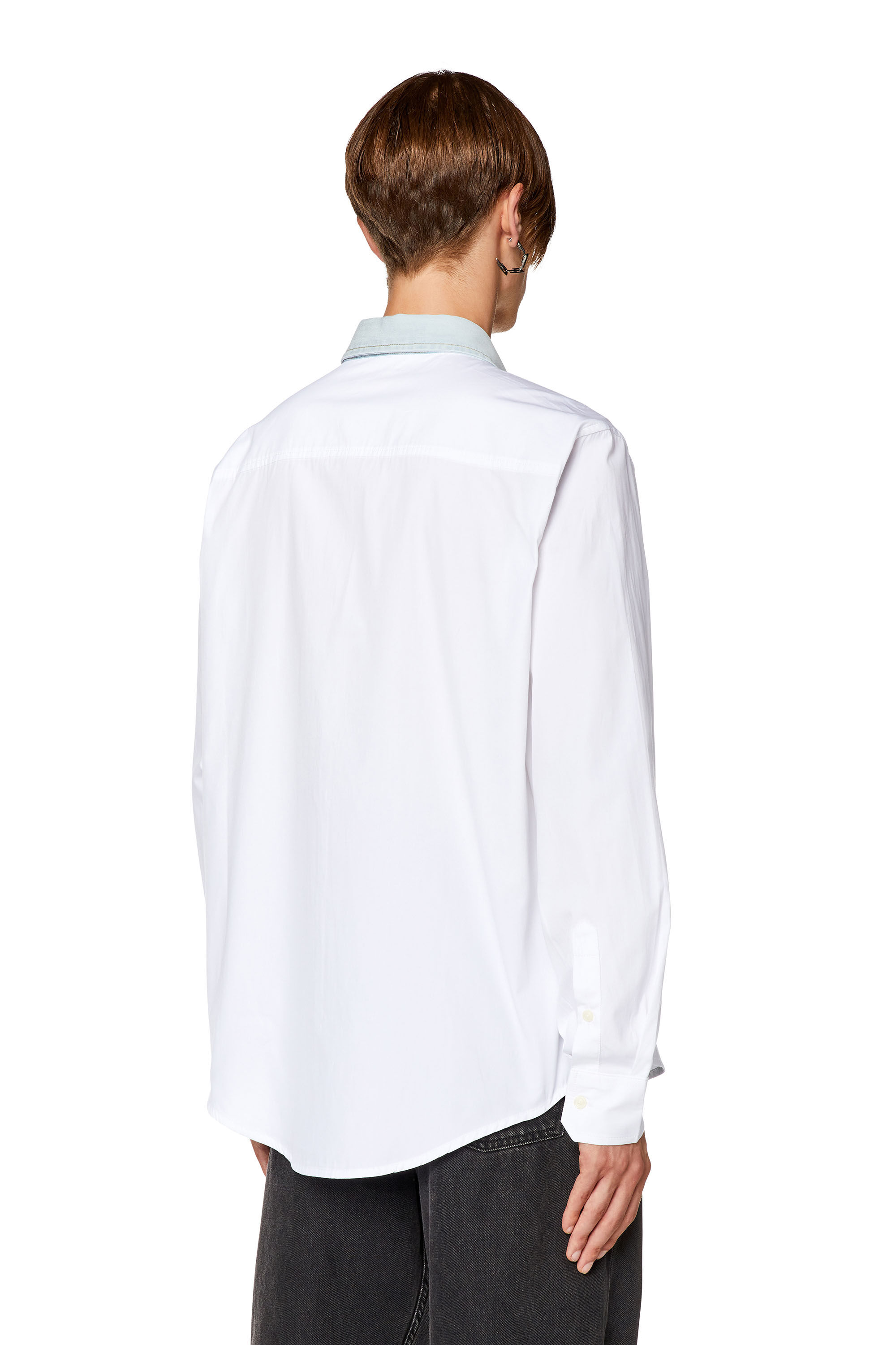 Diesel - S-HOLLS, Chemise en coton avec col en denim Homme in Blanc - 4