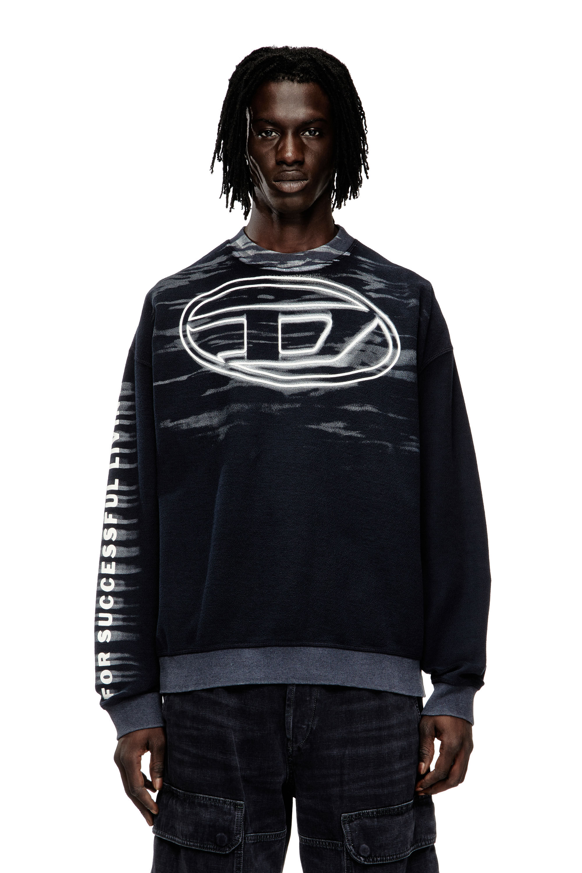 Men's Cotton sweatshirt with Oval D print | Blue | Diesel
