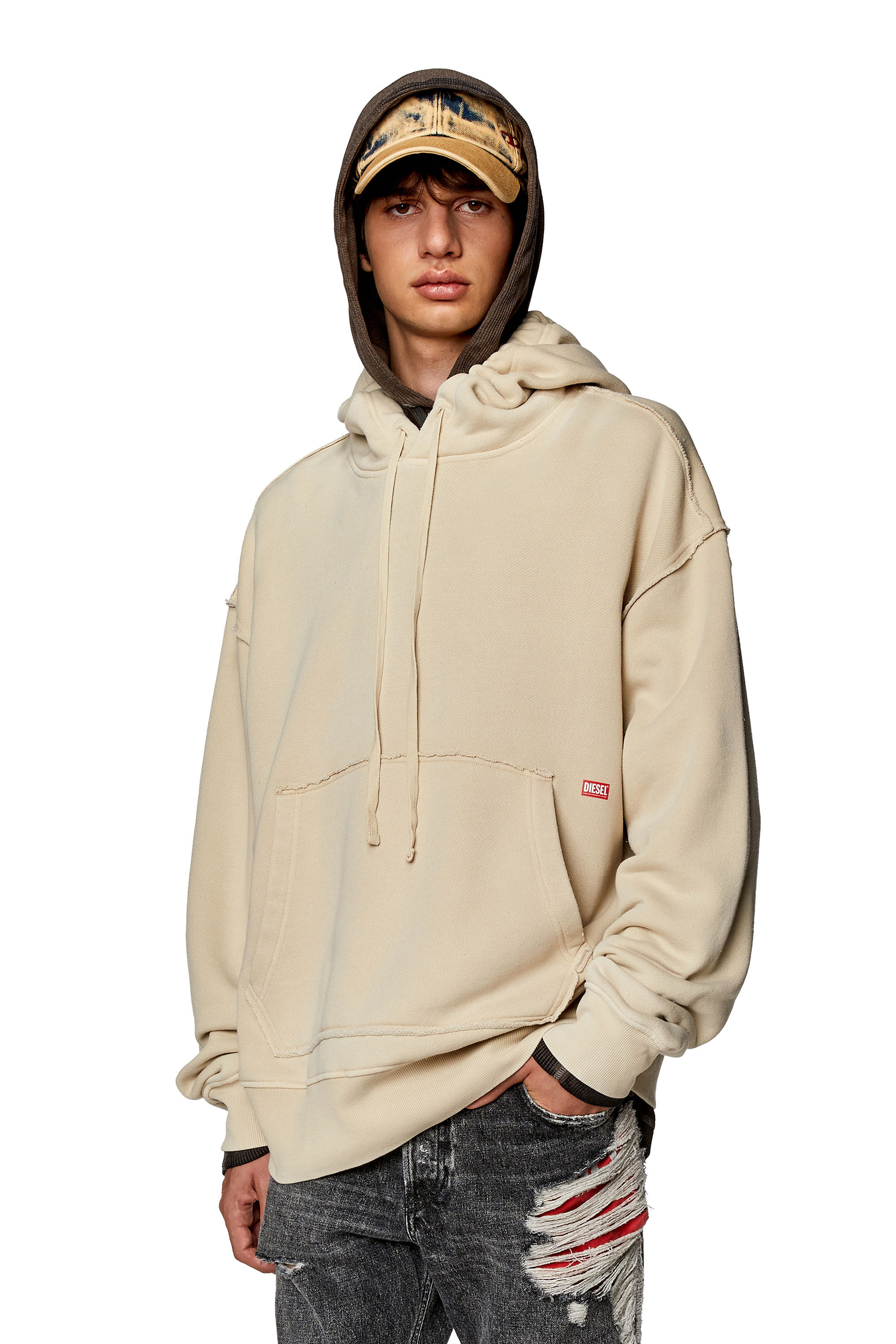 Diesel - S-MACS-HOOD-RW, Sweat-shirt à capuche avec logo Diesel Panther Homme in Beige - 3