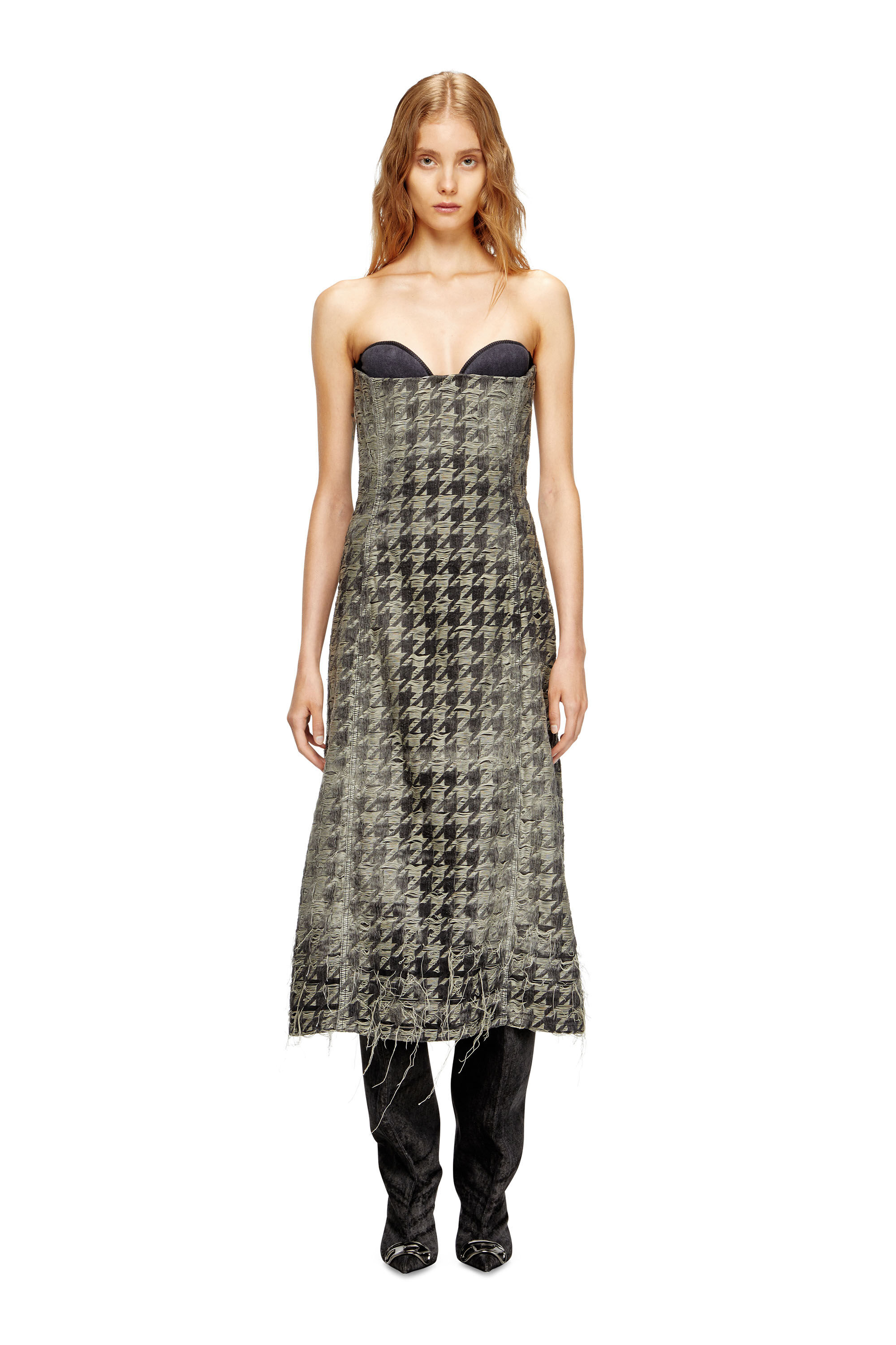 Diesel - DE-OLIVIA-FSH, Female's Midi dress in houndstooth-weave denim in Black/White - 3