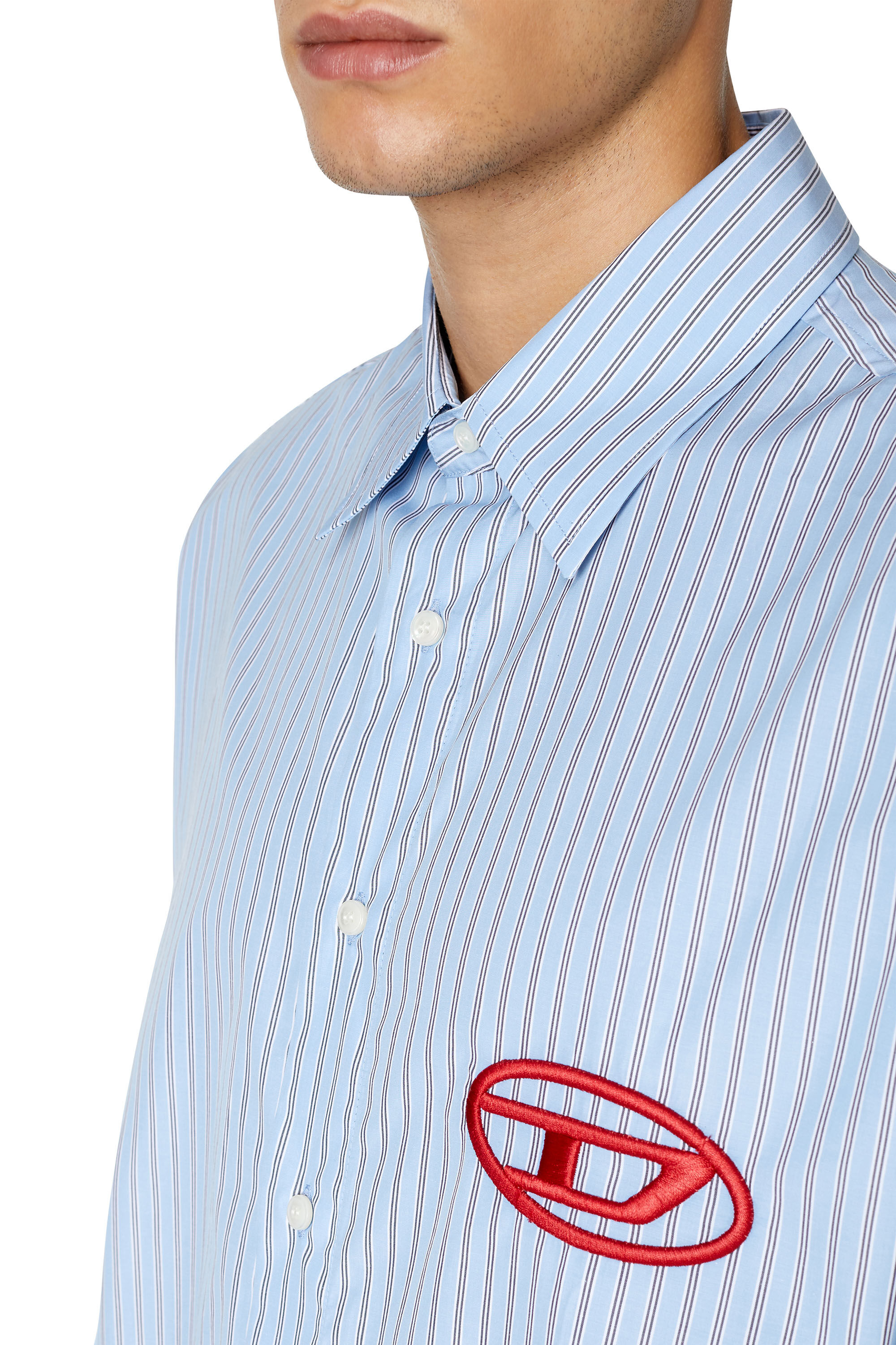 Diesel - S-DOUBLY-STRIPE-NW, Male's Striped shirt with logo embroidery in Light Blue - 4