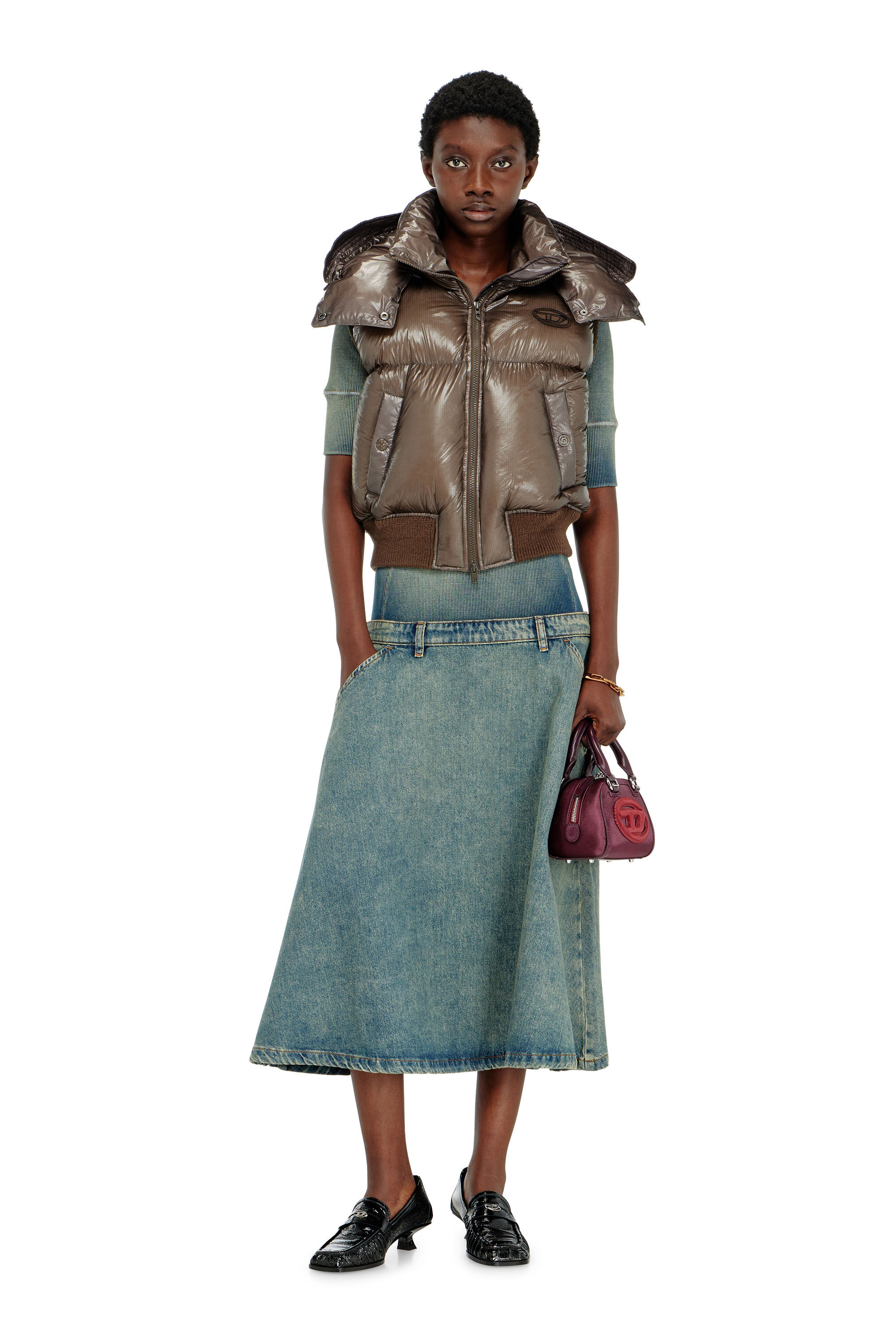 Women's Down vest in ripstop with detachable hood | Brown | Diesel
