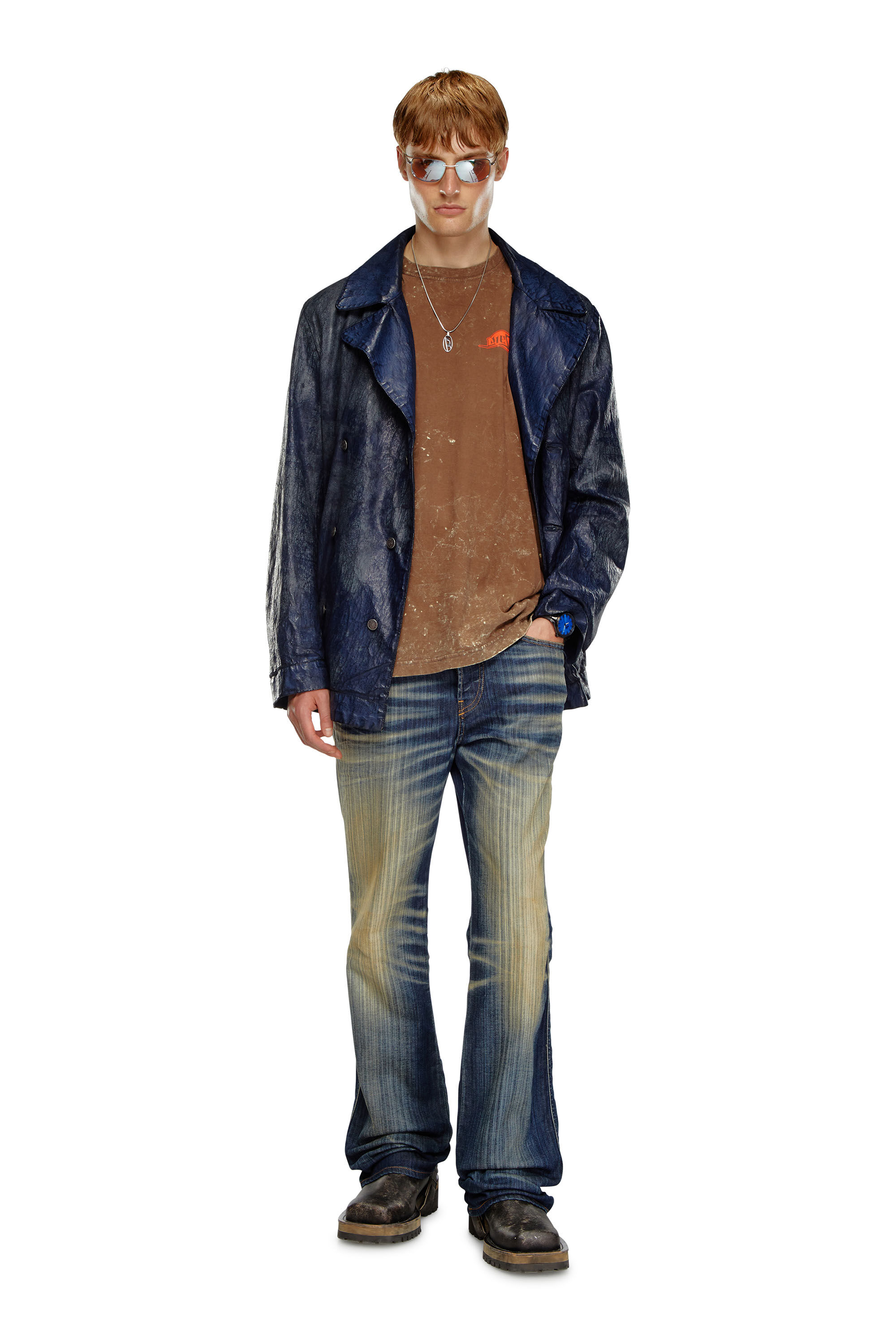 Diesel - T-BOXT-Q8, Male's Marbled T-shirt with puff print logo in Brown - 1