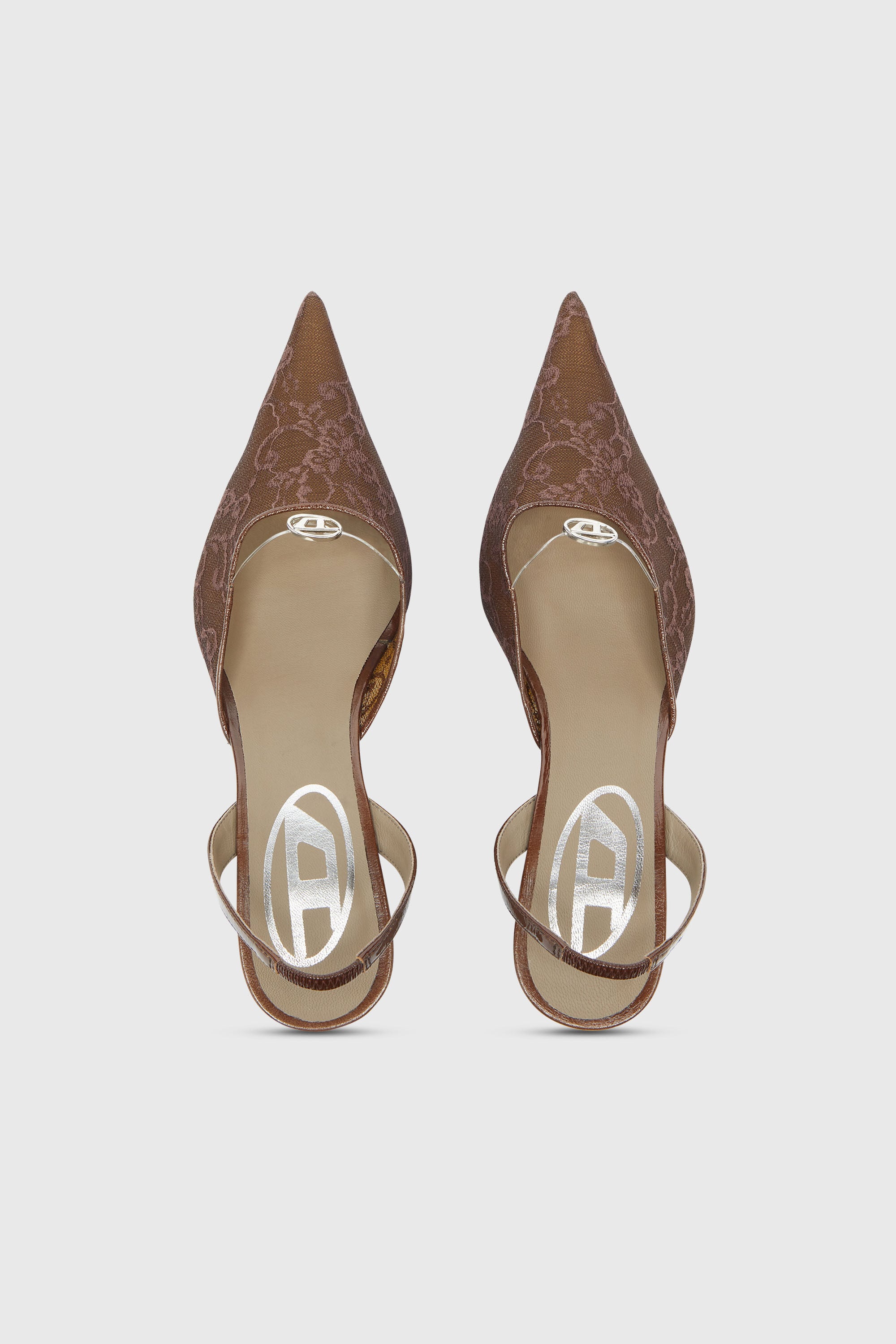 Diesel - D-JEWELS  40 SB LACE, D-Jewels - Slingbacks de encaje y cuero Mujer in Marr&oacute;n - 5