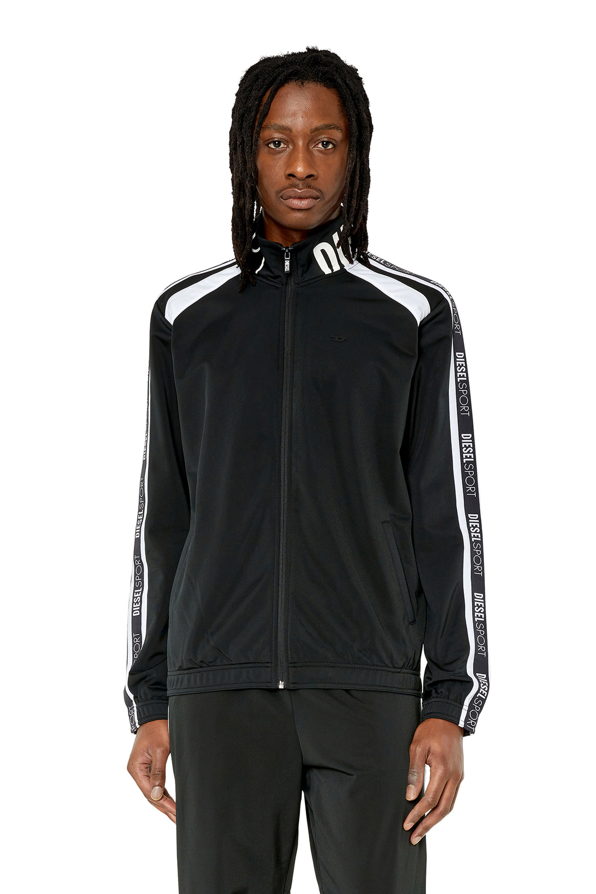 Diesel - AMST-ETHEL-HT13, Male's Track jacket with logo tape in Black - 3