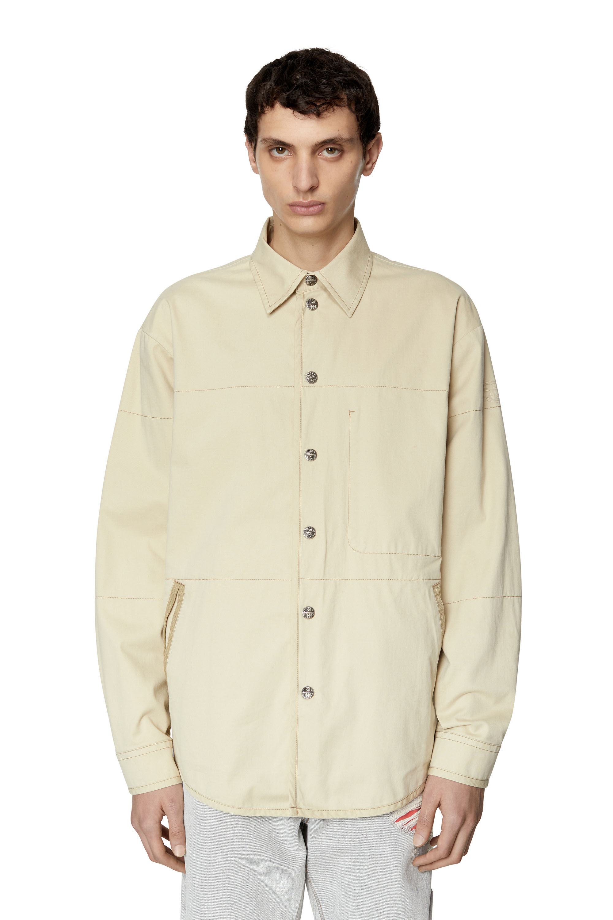Diesel - S-DOVES, Veste chemise en sergé peau de pêche Homme in Beige - 3