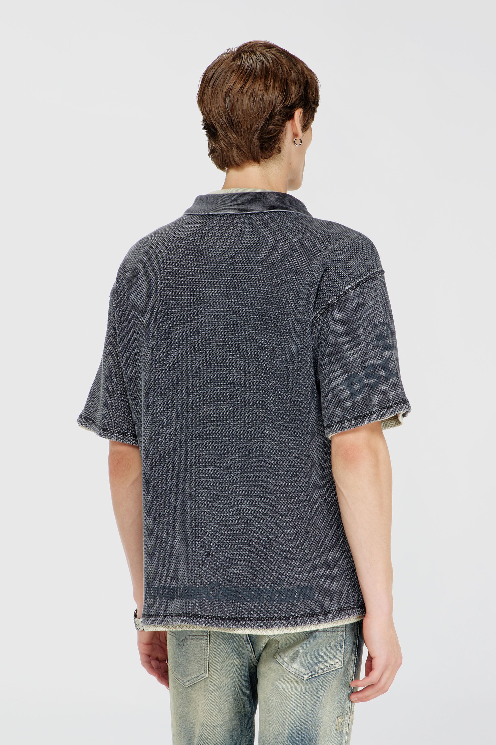 Men's Mesh-jacquard polo shirt with Phoenix print | Grey | Diesel US