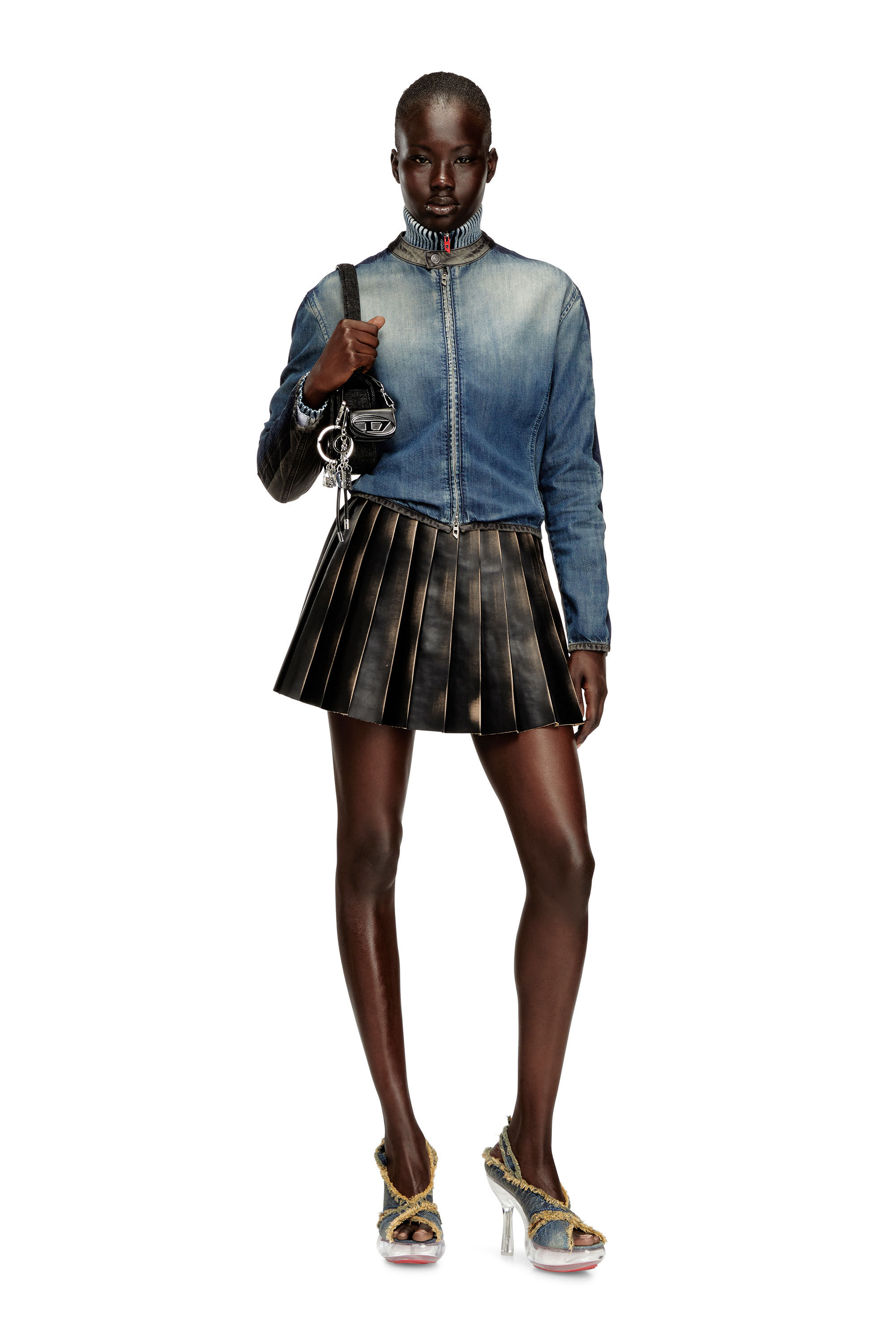 Women's Short pleated skirt with distressed effect | Brown | Diesel