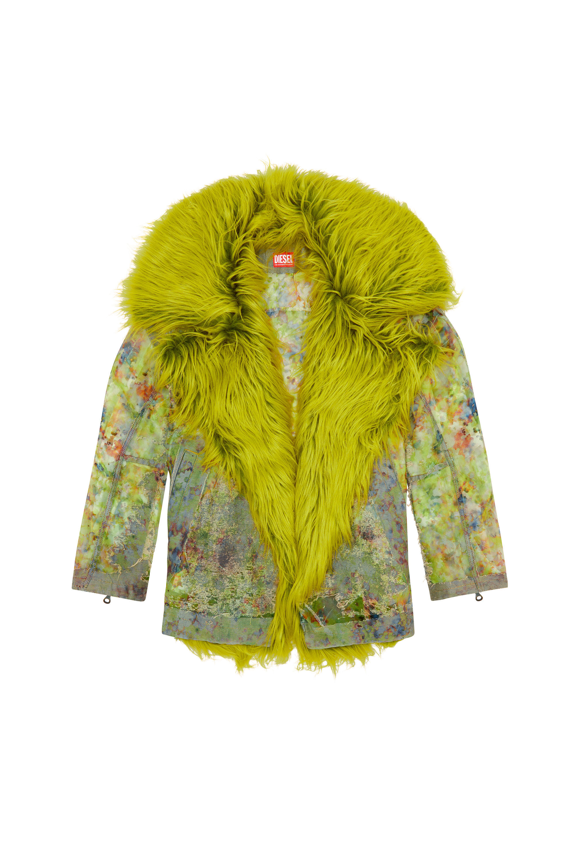 Diesel - DE-BIKA-FSE, Female's Printed devoré jacket with shaggy collar in Green - 2