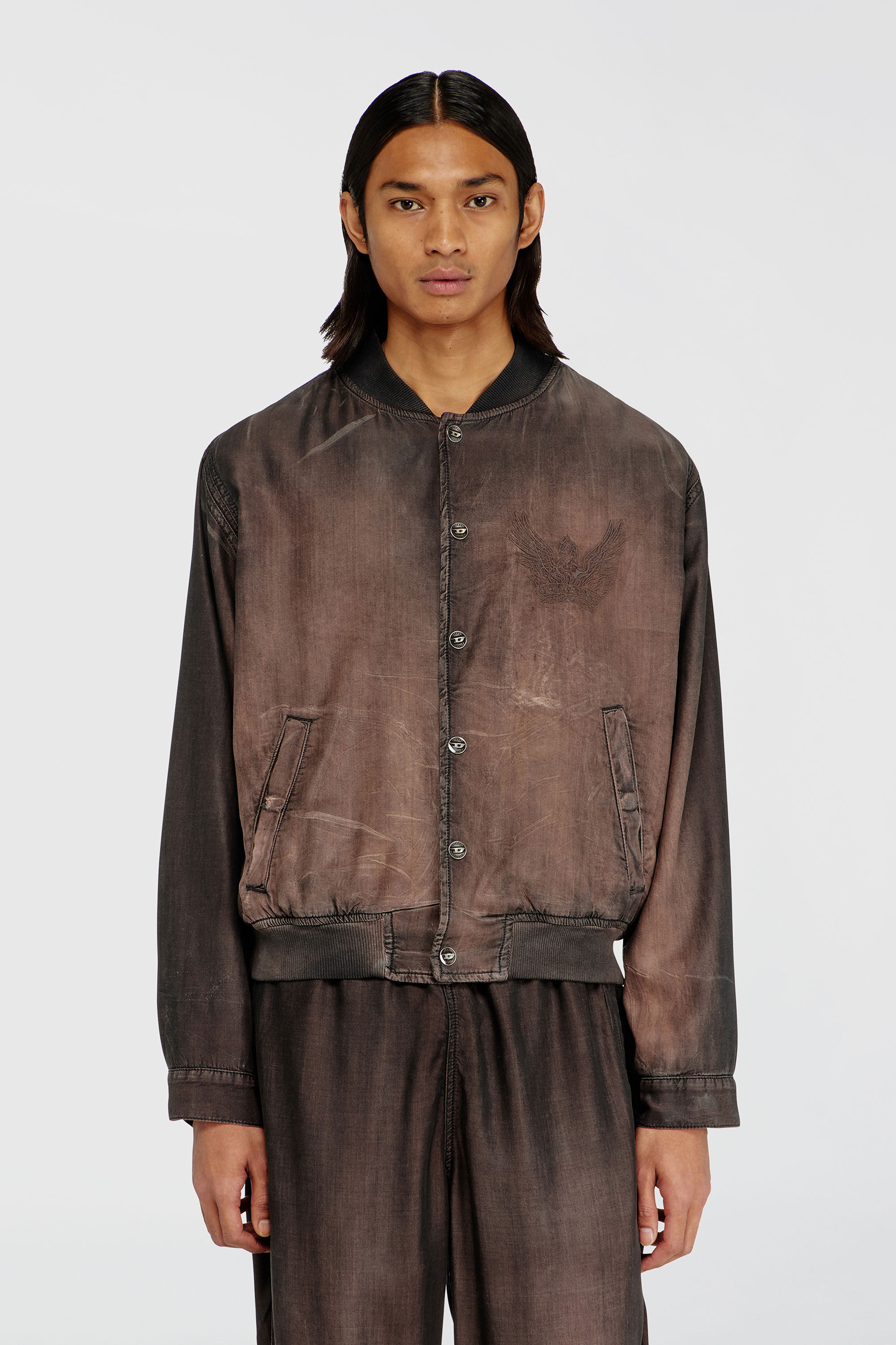 Men's Bomber jacket in fluid coated denim | Brown | Diesel US