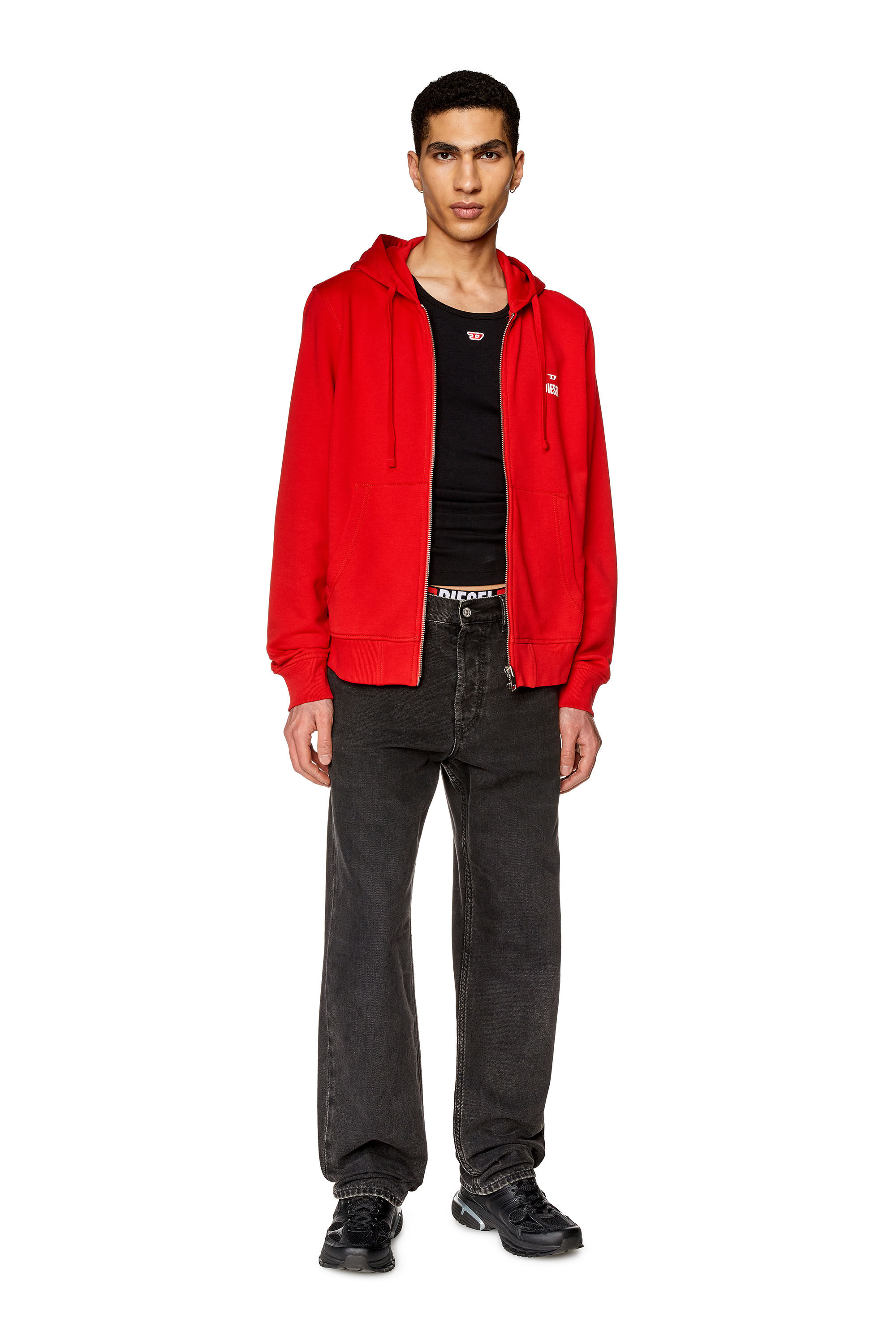 Men's Zip-up hoodie with D logo | Red | Diesel