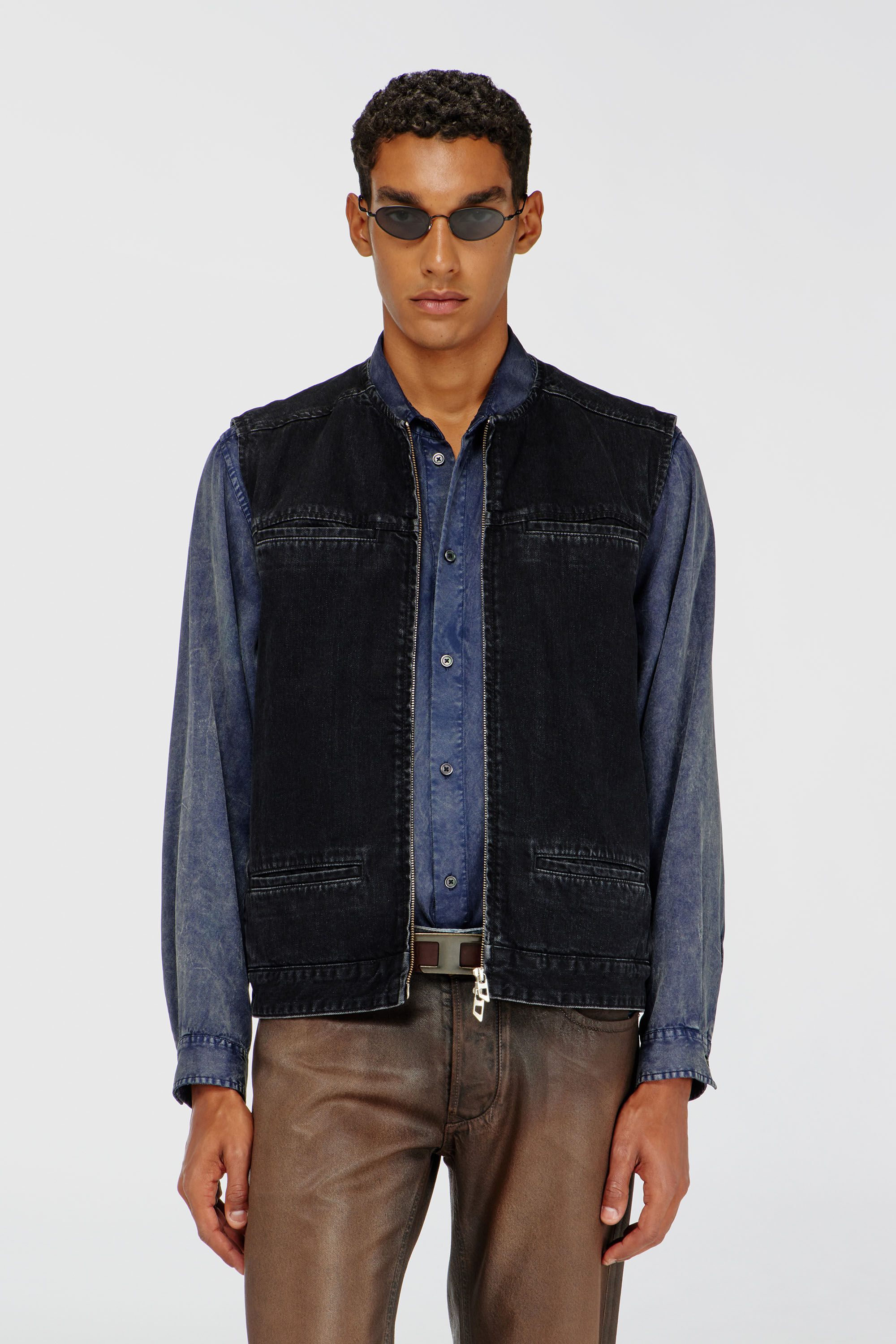 Diesel - D-ANZO, Unisex's Zip-up vest in denim in Black - 3