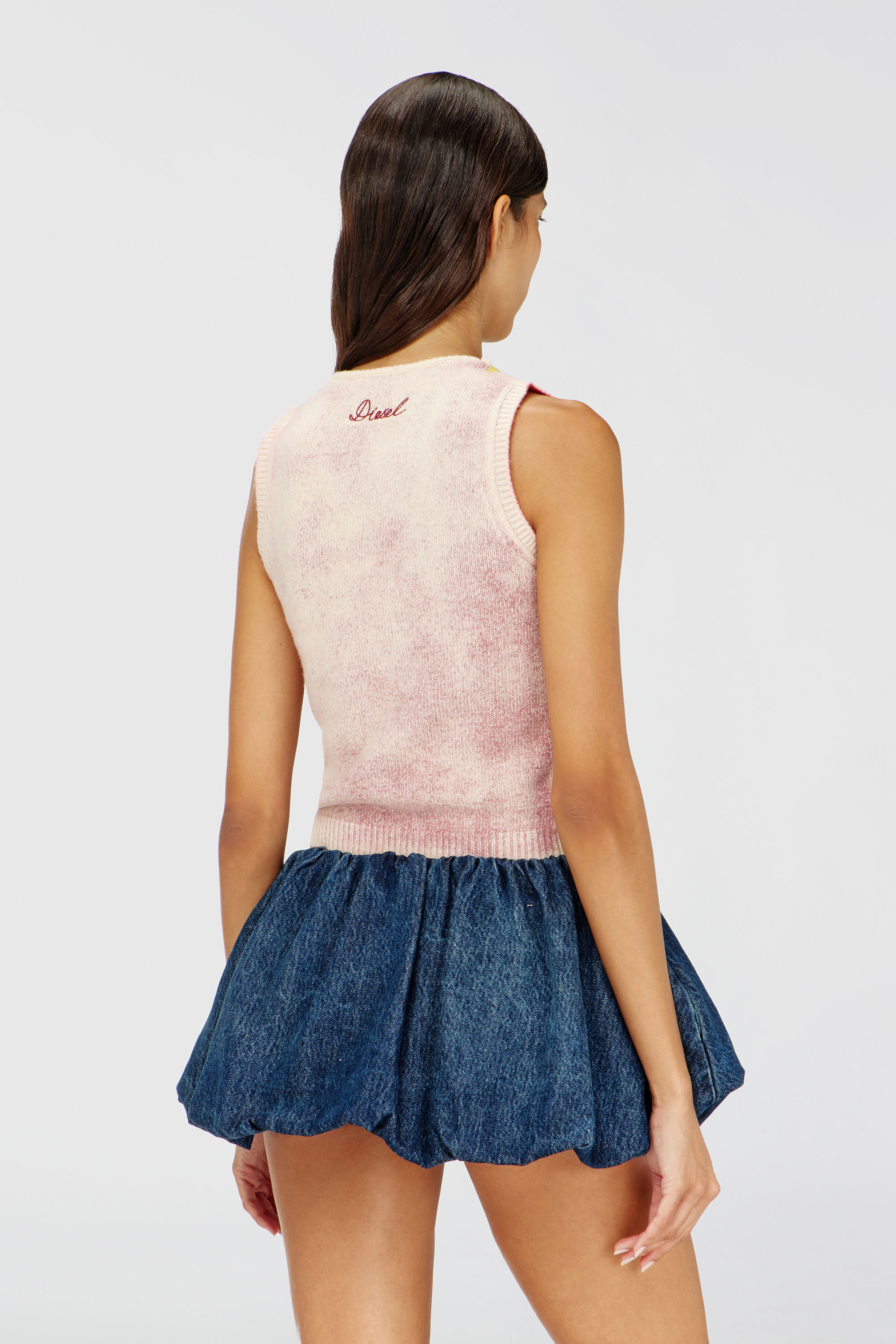Diesel - M-RARIS, Gilet en maille &agrave; motif floral en laine m&eacute;lang&eacute;e Femme in Rose - 5