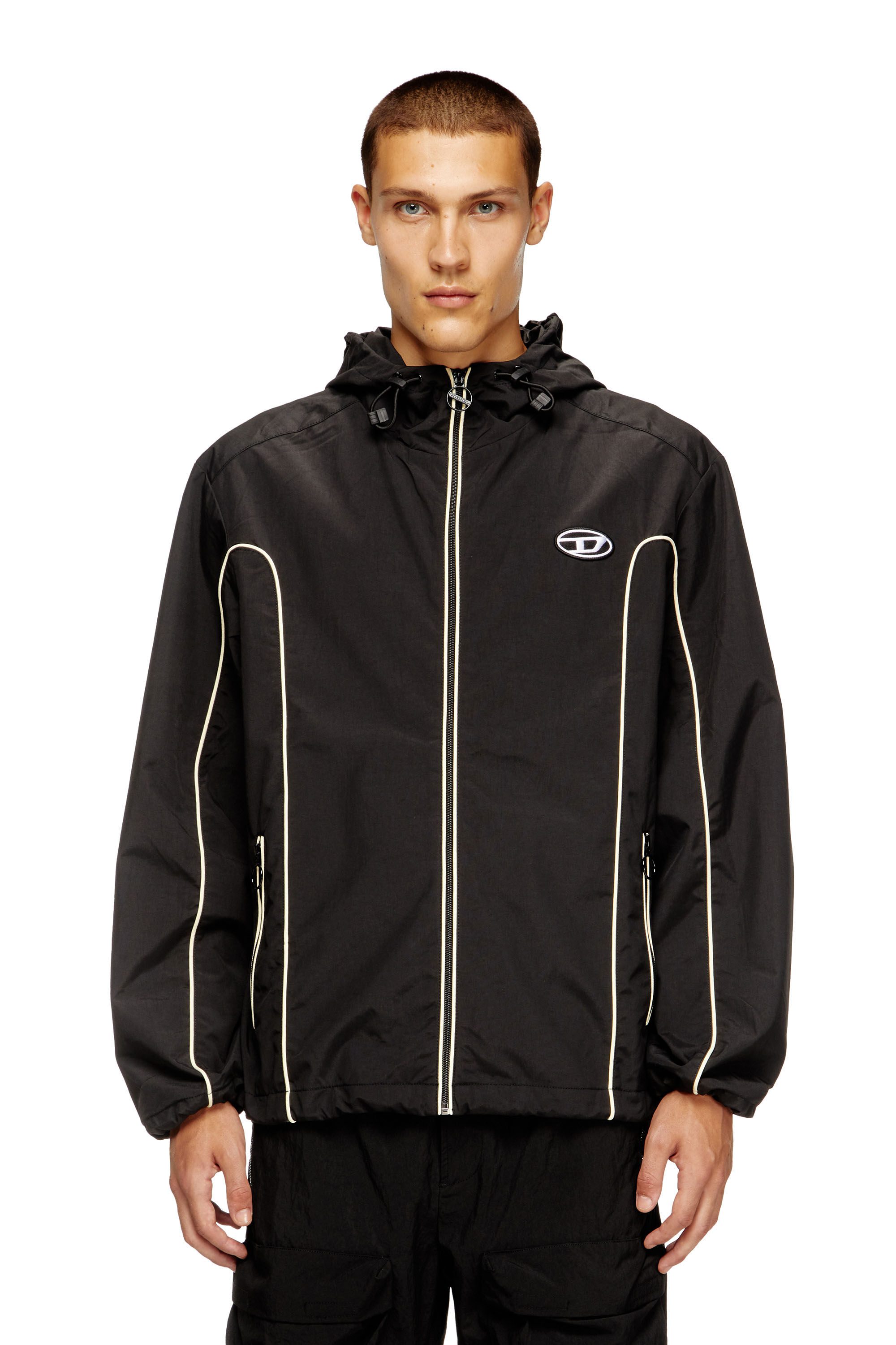 Diesel - J-HIVES, Coupe-vent avec passepoil contrasté Homme in Noir - 3