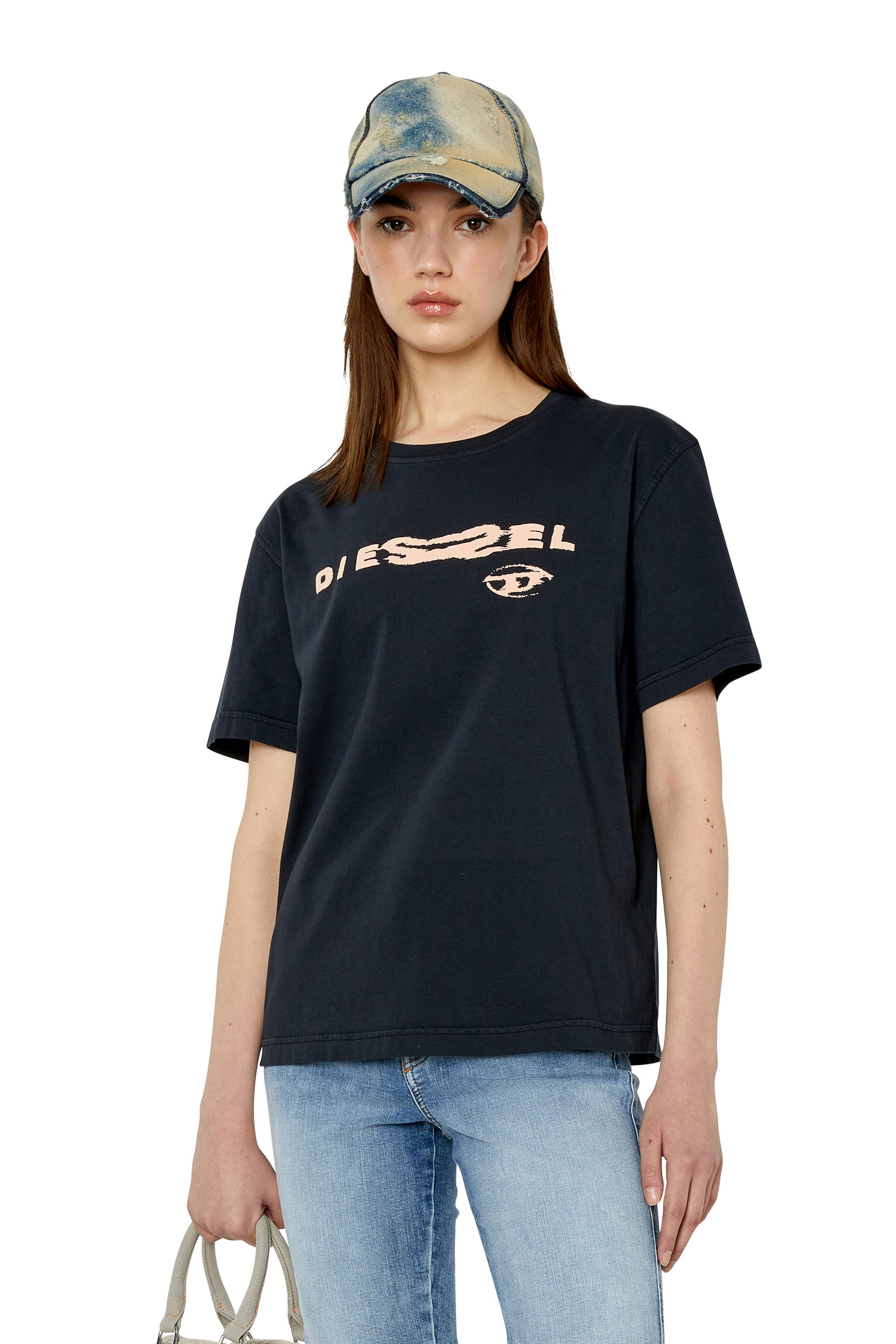 Diesel - T-DANNY, Female's T-shirt with distorted Diesel puff print in Black - 3