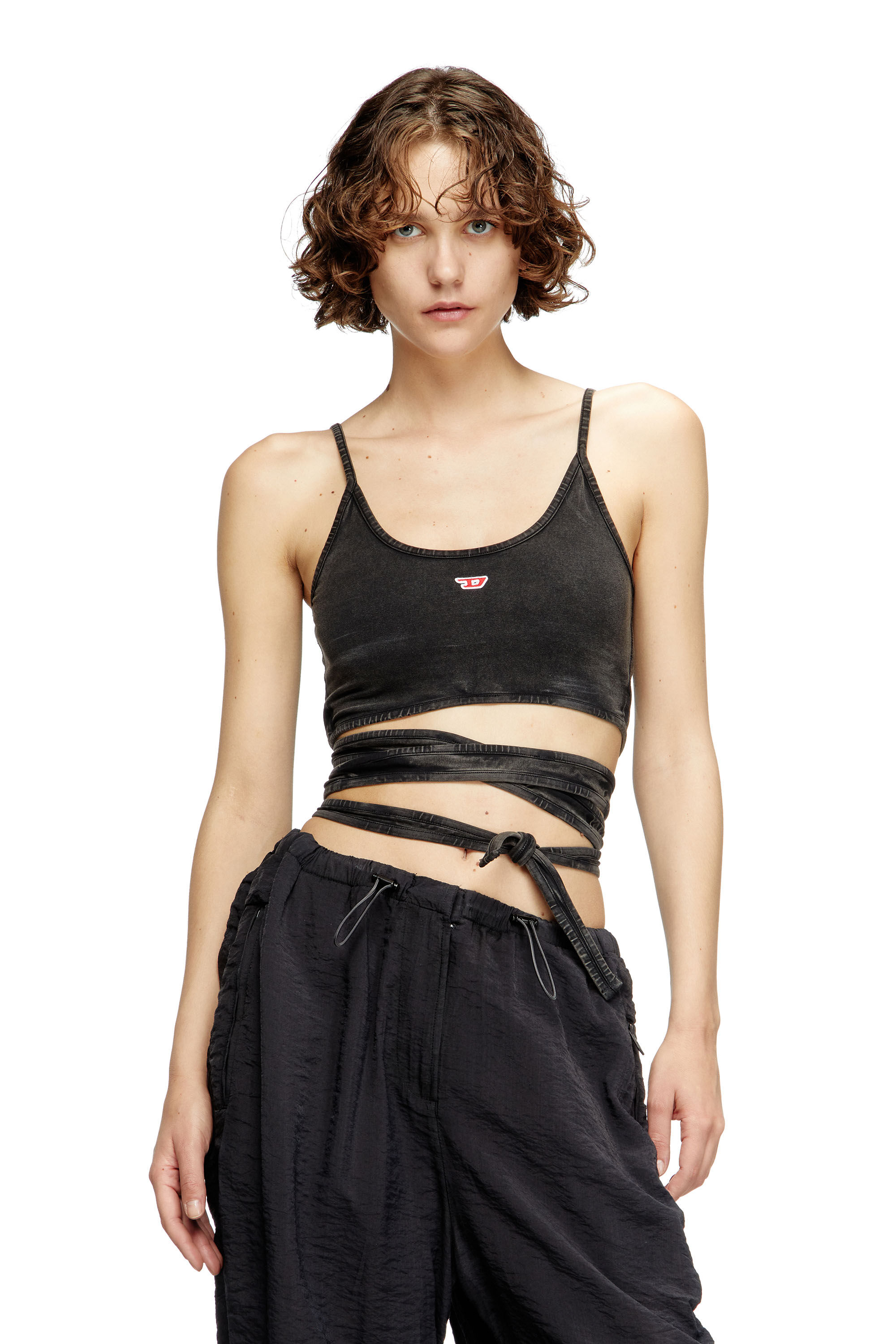 Women's Denim-look vest top with wrap ties | Black | Diesel