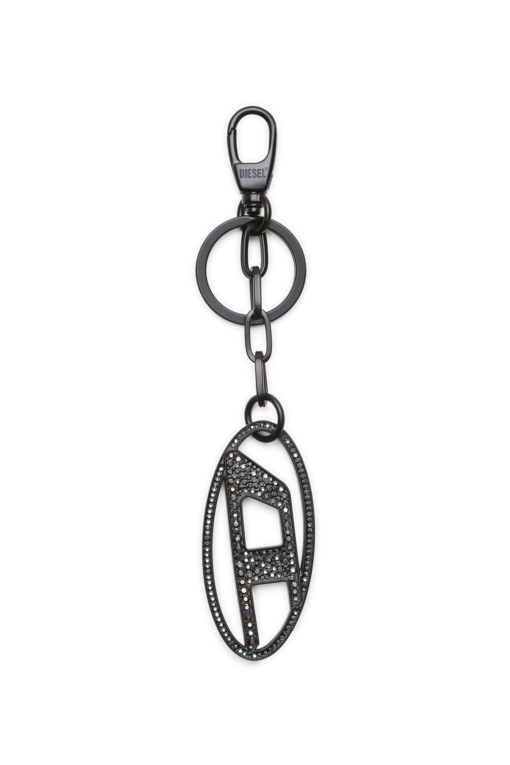 Women's Metal Oval D keyring with crystals | Black | Diesel Women's Metal Oval D keyring with crystals | Black | Diesel