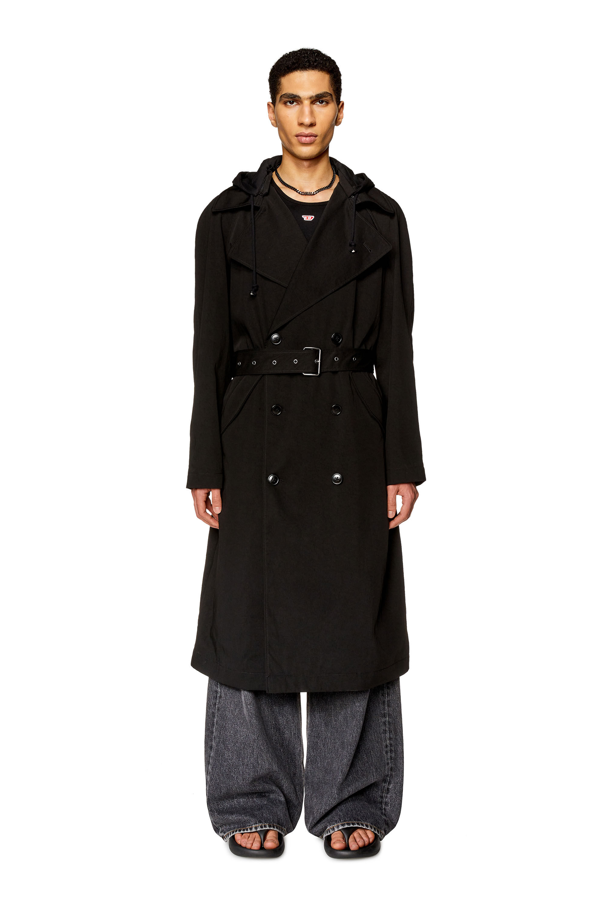 Diesel - J-MATTHEW, Male's Trench in nylon twill with hood in Black - 1