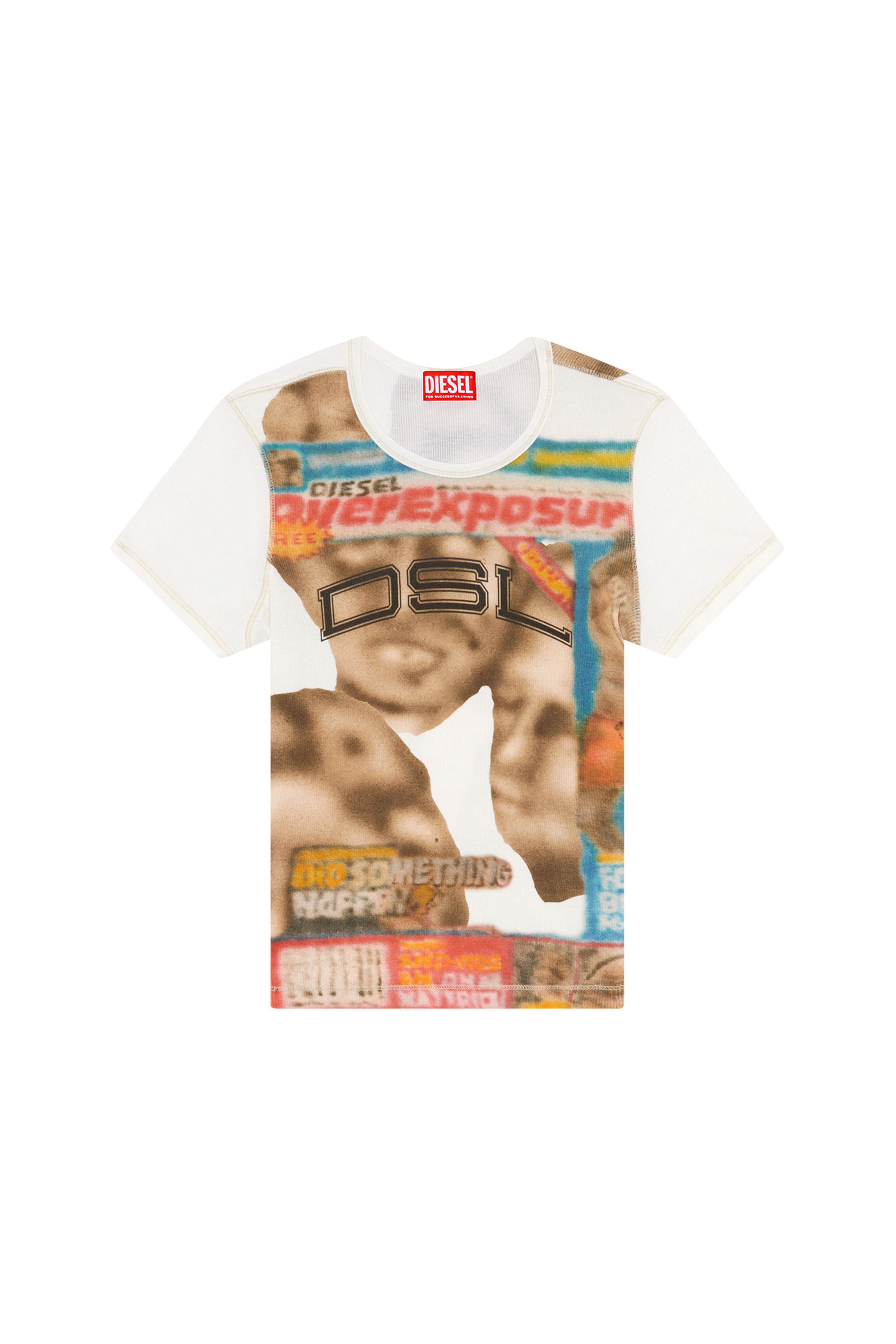 Women's Ribbed T-shirt with airbrush print | White | Diesel