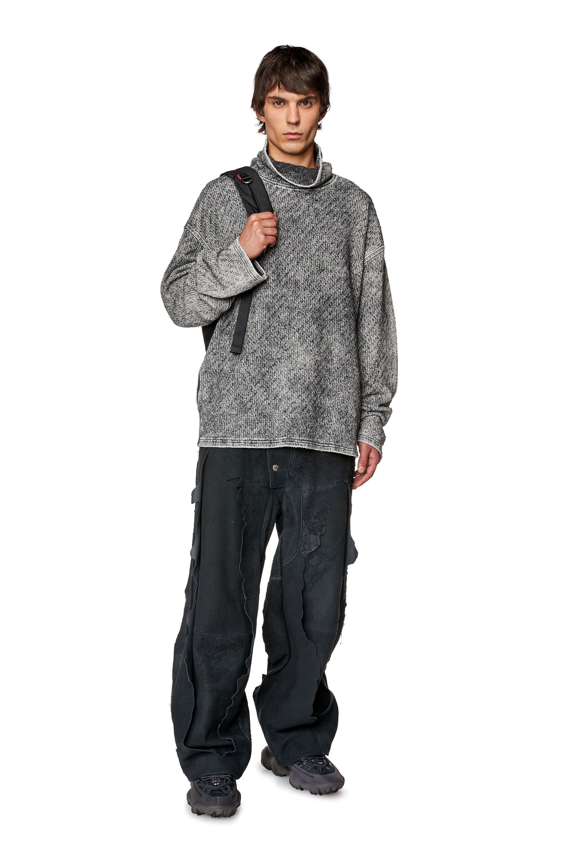 Diesel - D-NLABELCOL-FSD-NE, Sweat-shirt à col montant en Track Denim lasérisé Homme in Gris - 1