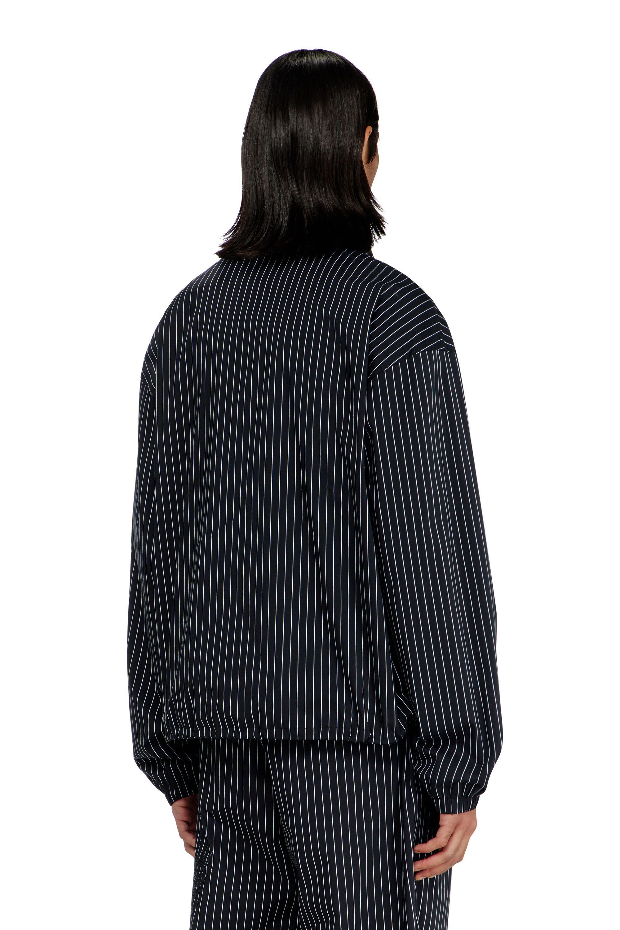 Men's Nylon pinstripe Jacket with Phoenix embroidery | Black | Diesel