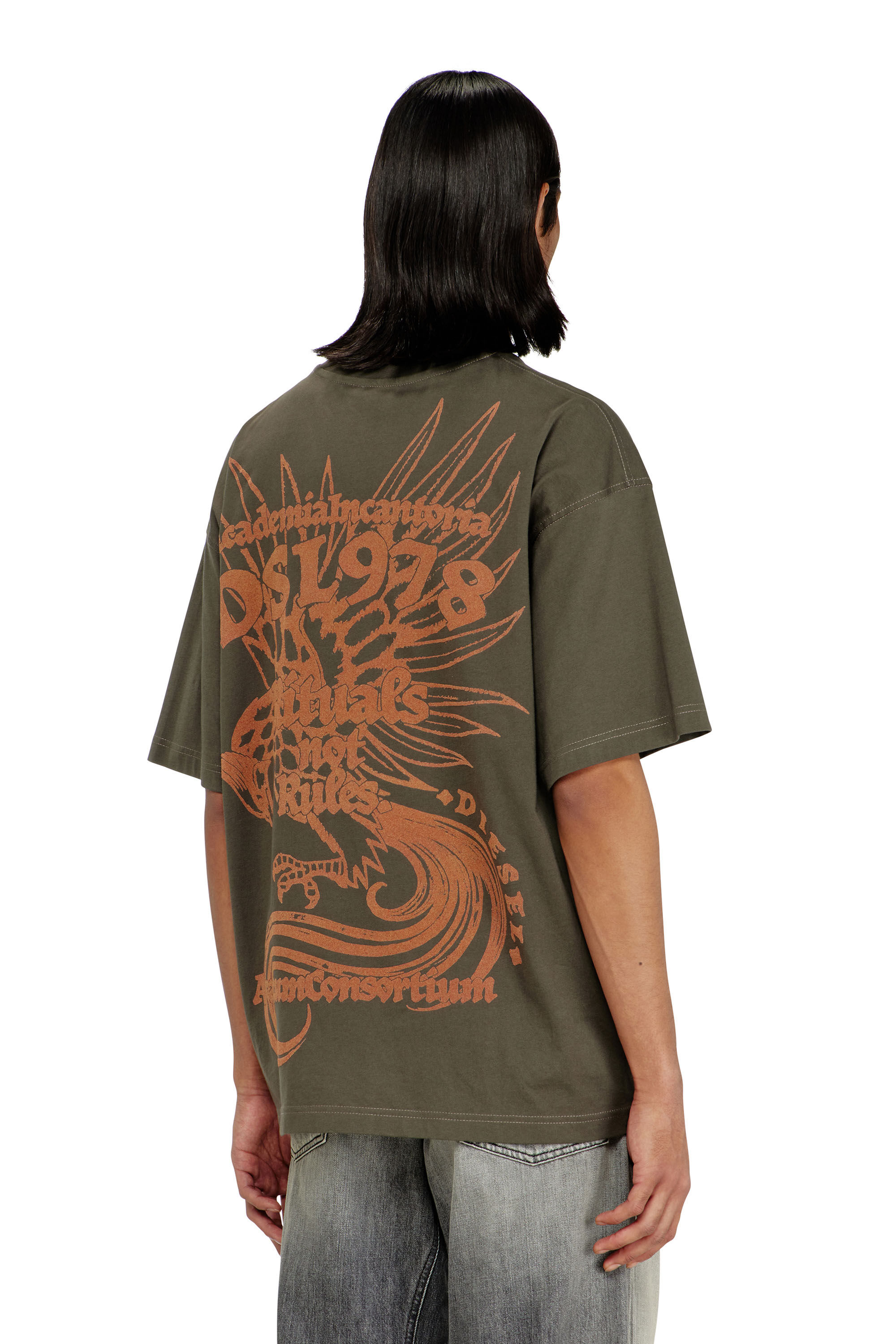 Men's Jersey T-shirt with flocked print | Green | Diesel US