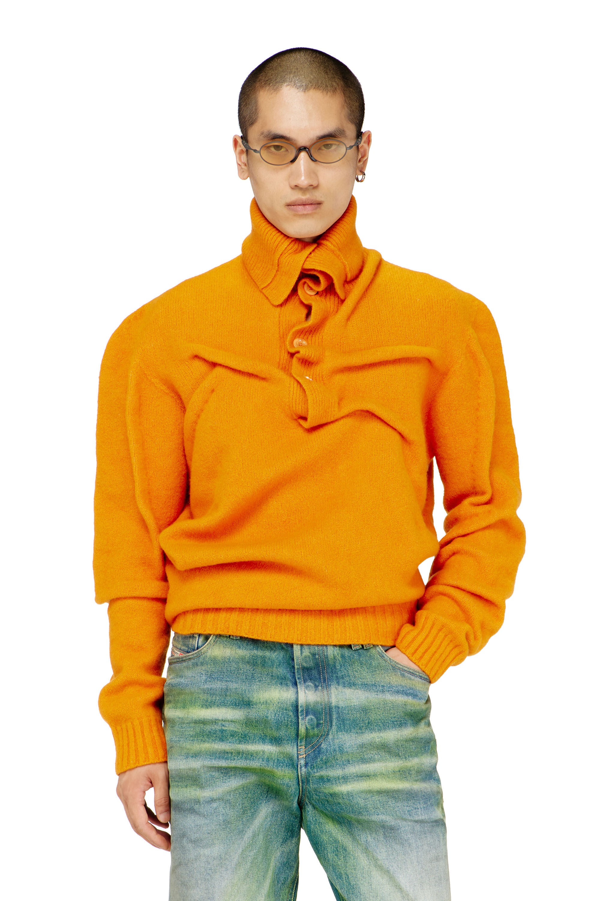 Diesel - K-ANDREW, Male's Button-neck jumper in wrinkled boiled knit in null - 3