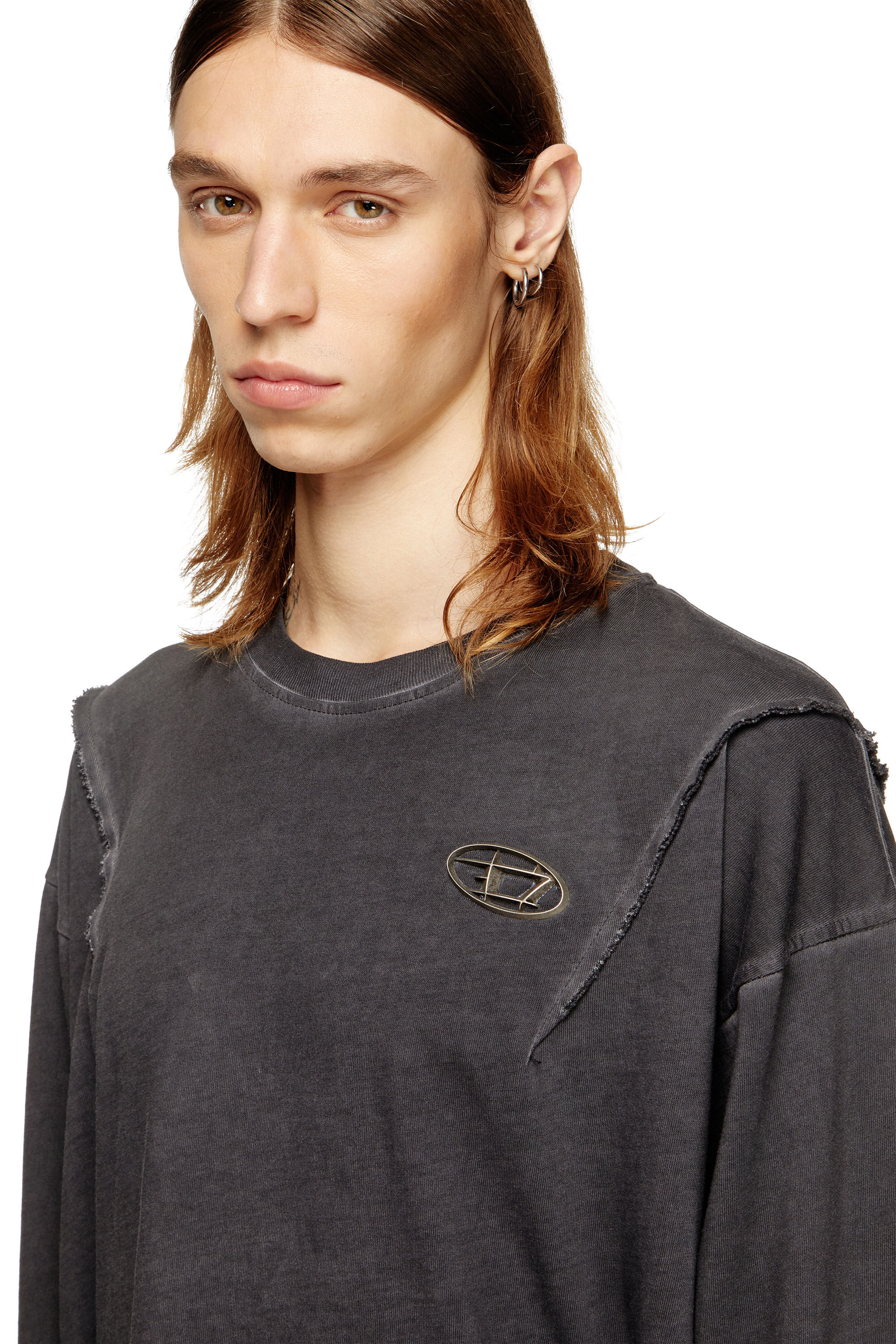 Diesel - T-THUG-T-SHIRT, Unisex's Long-sleeve T-shirt with faded effect in Dark grey - 4