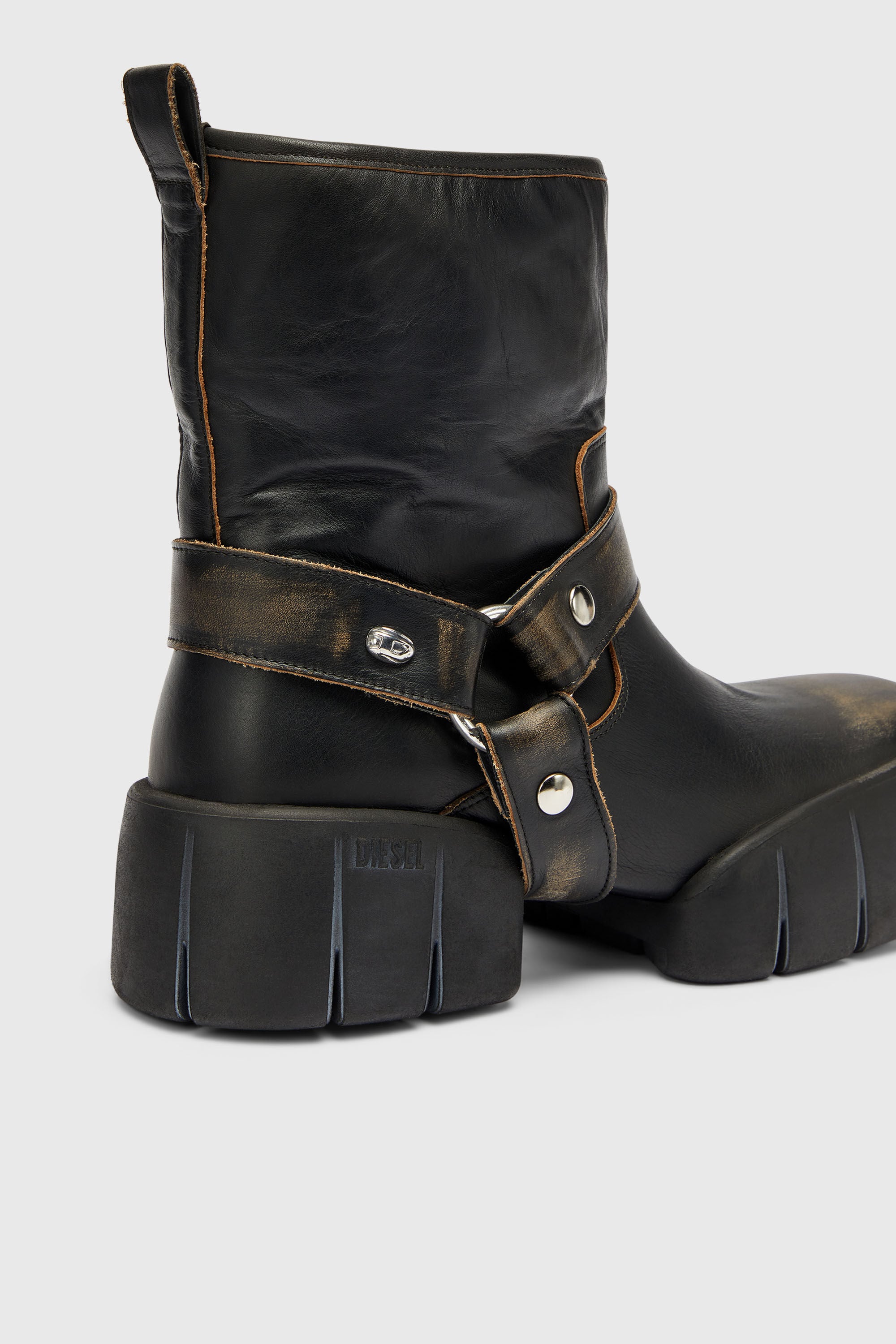 Men's D-Tex - Biker boots in distressed leather | Brown | Diesel US