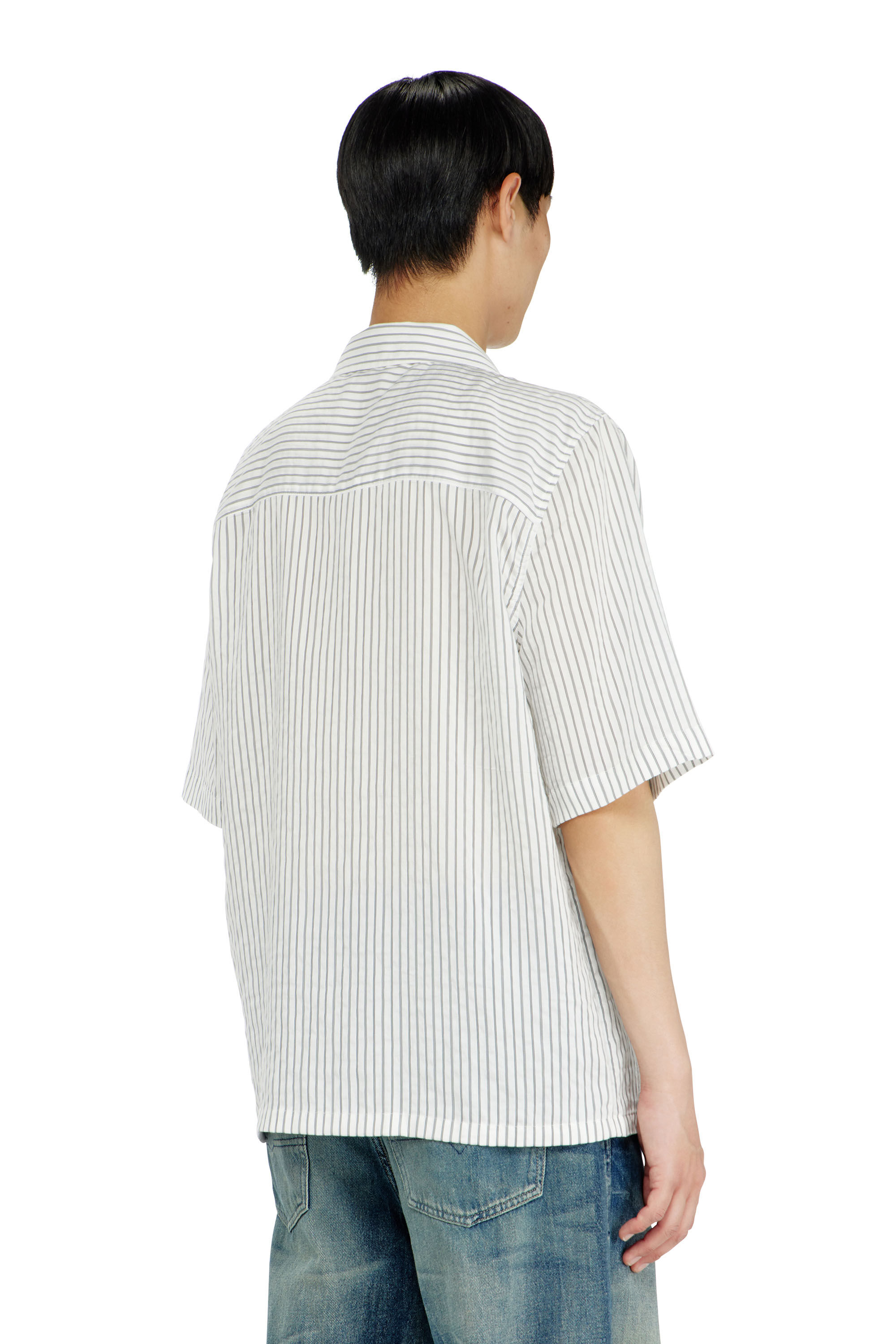 Diesel - S-MAC-EFBV, Male's Half-sleeve shirt in pinstripe modal in White/Grey - 4