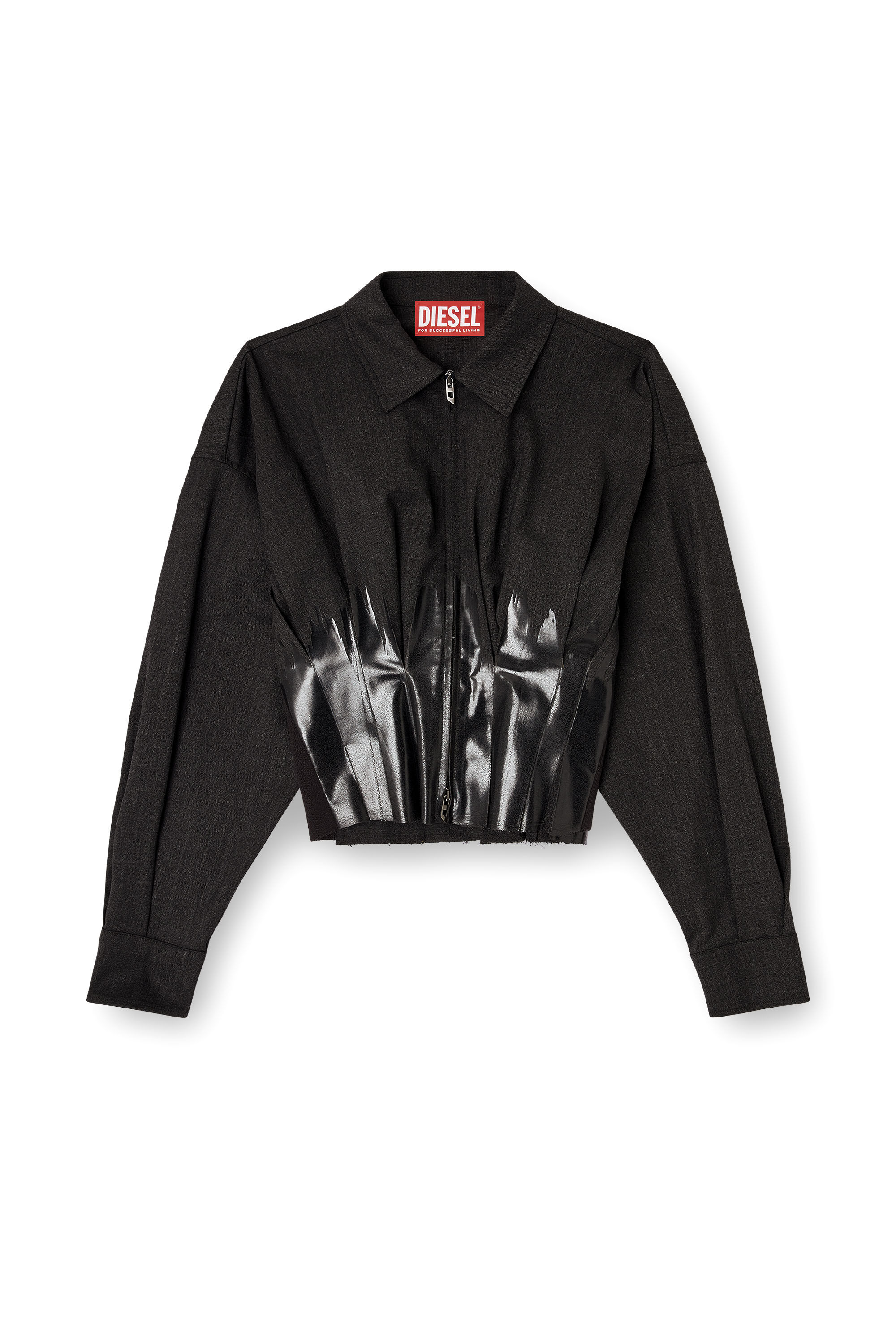 d*4様 archive diesel flare sleeve jacket Women's Tailoring shirt-jacket with coated pleats | Black | Diesel