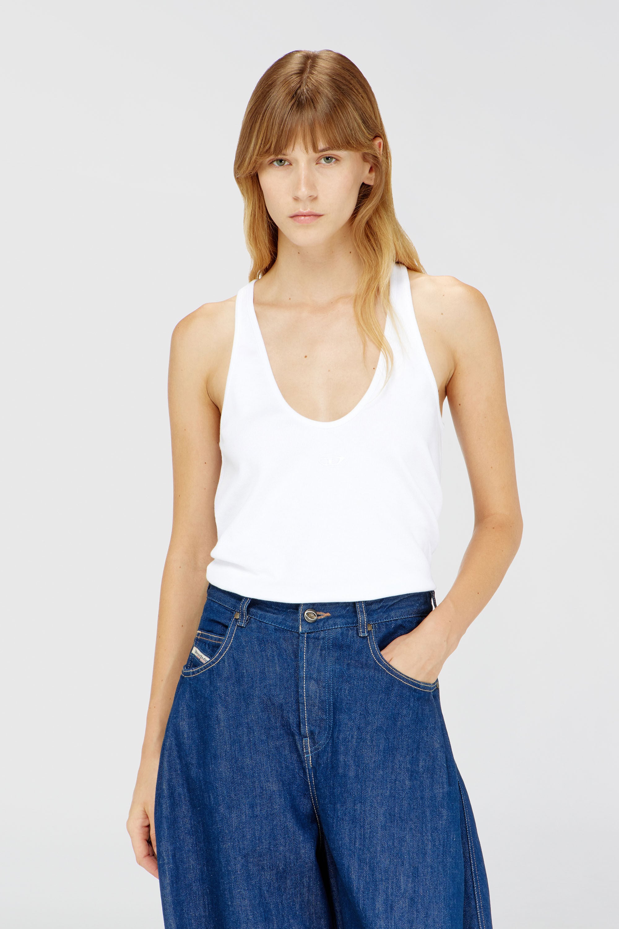 Women's Ribbed tank top with Oval D | White | Diesel {{Country}}