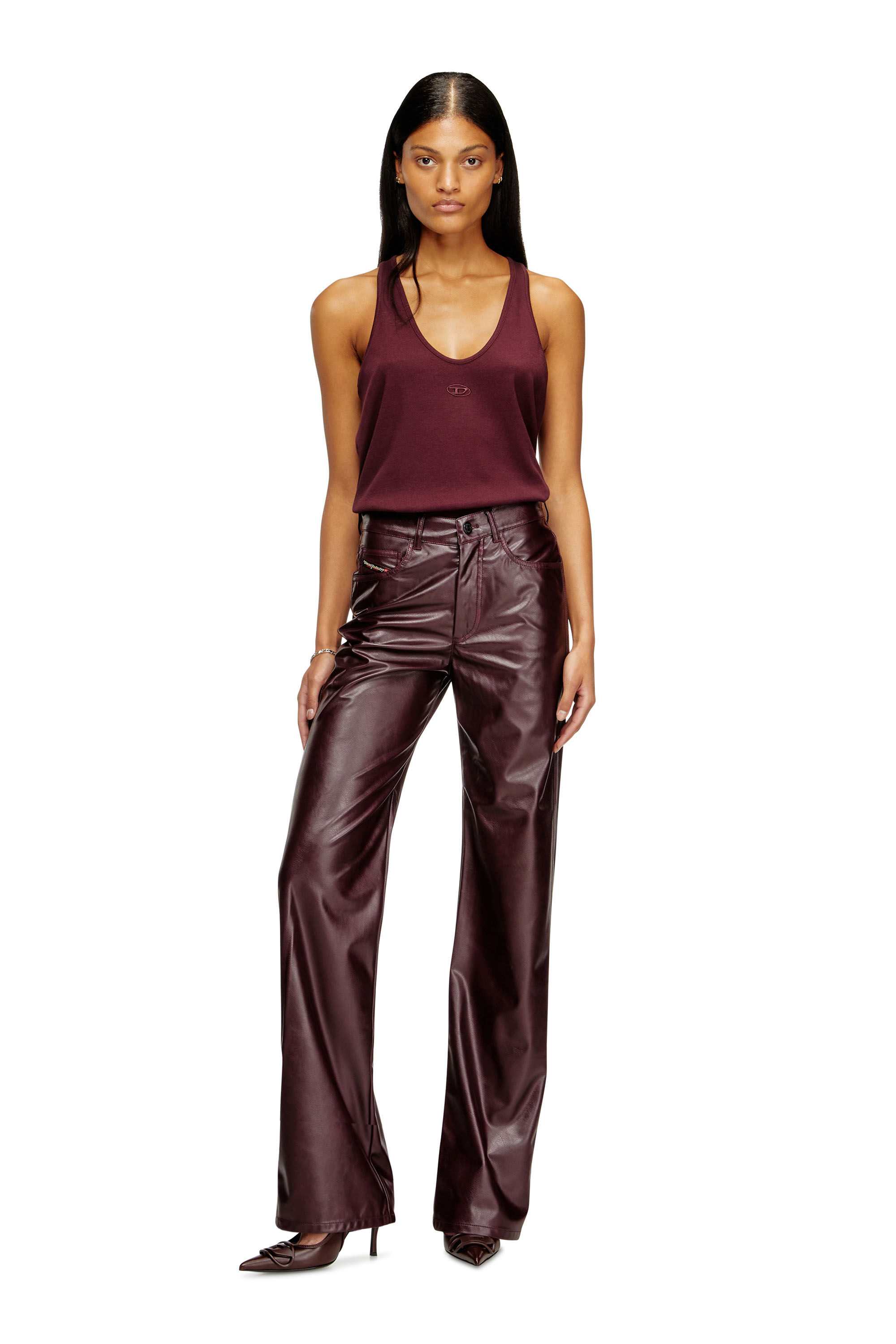 Women's Burgundy pants in coated fabric | Red | Diesel CA